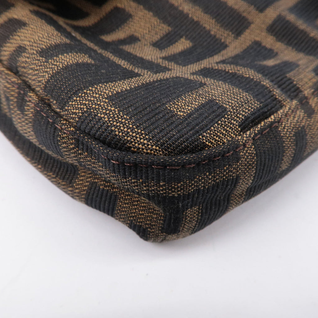 FENDI Mamma Baguette Zucca Canvas Leather Shoulder Bag Brown 26424