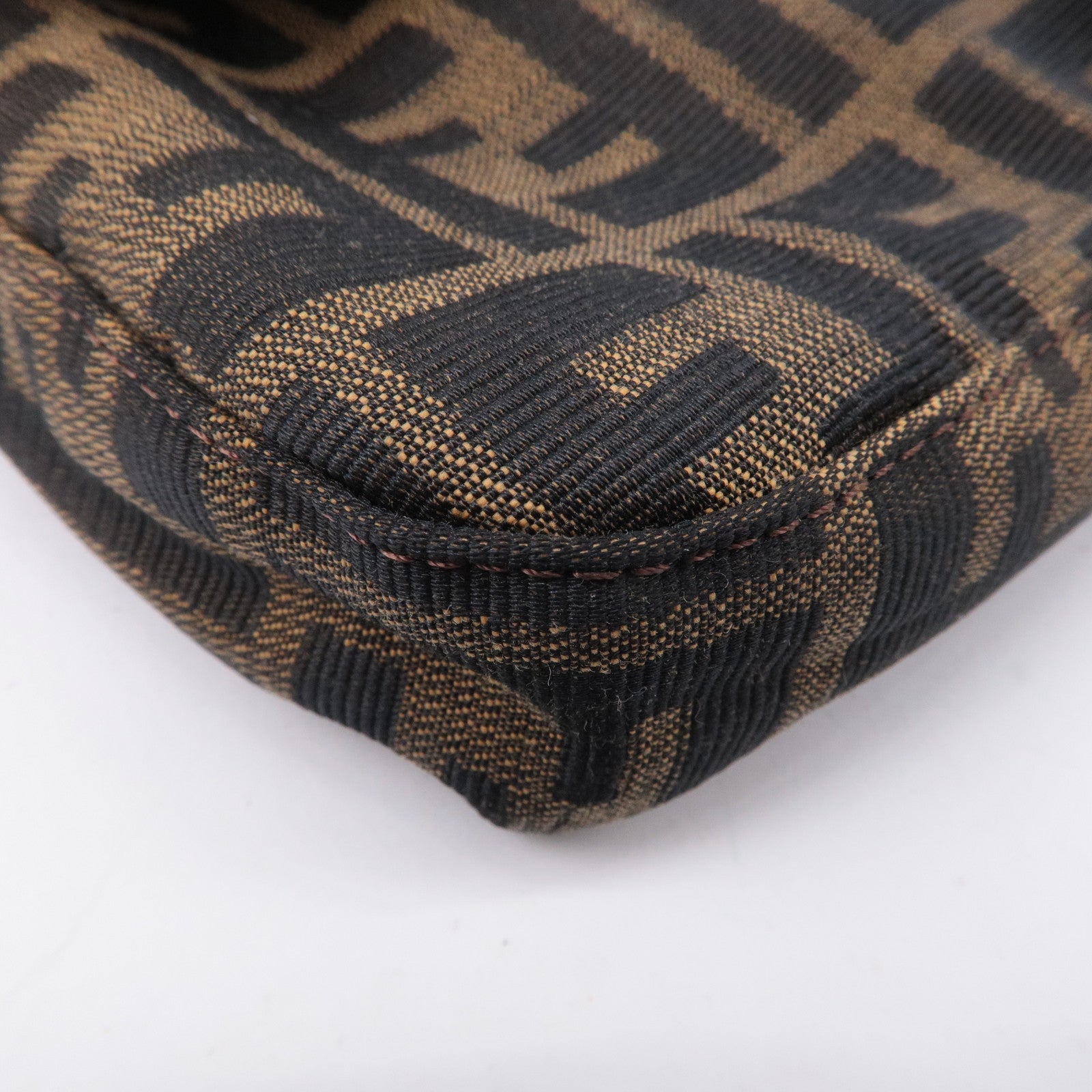 FENDI Mamma Baguette Zucca Canvas Leather Shoulder Bag Brown 26424