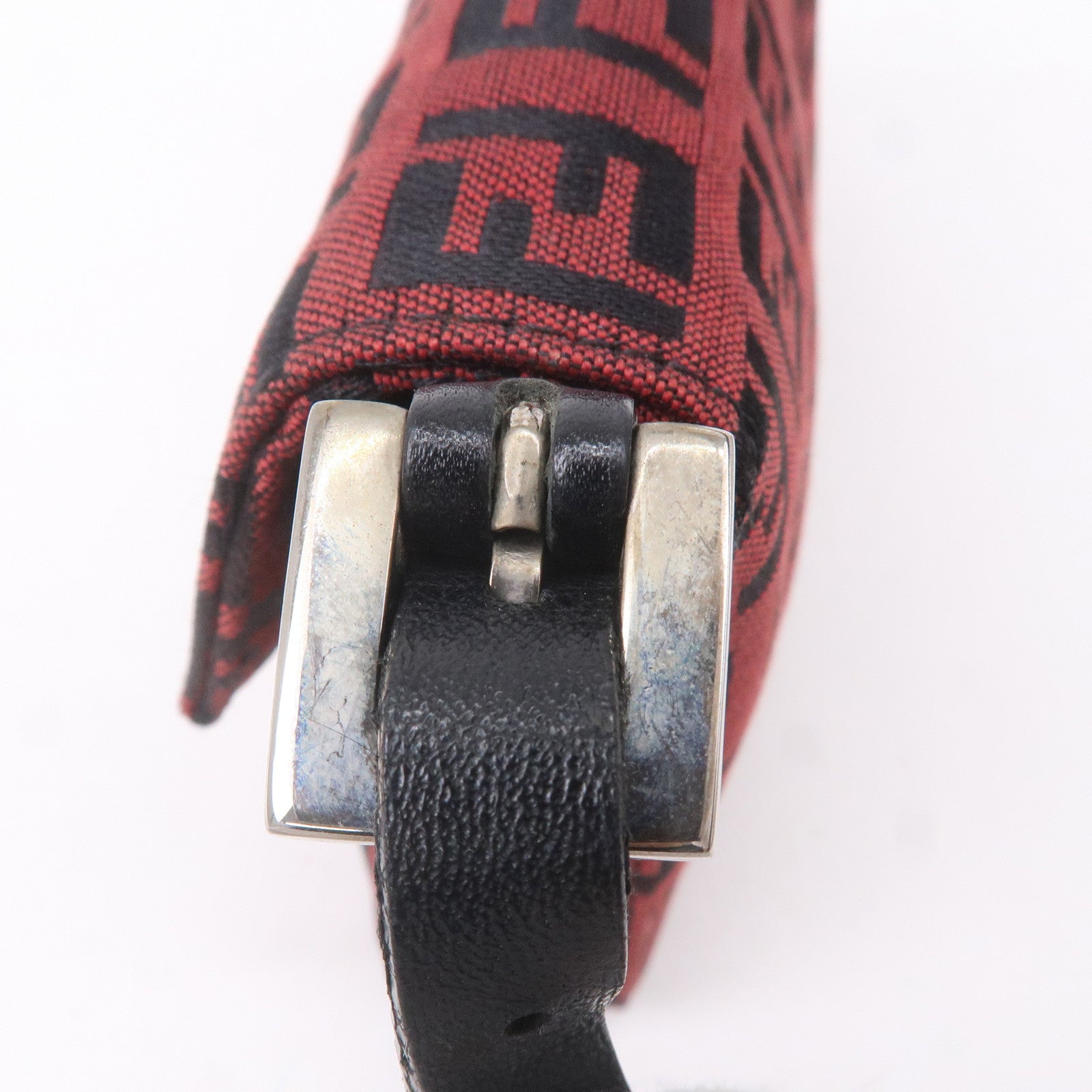 FENDI Mini Mamma Baguette Zucchino Canvas Leather Bag Red 8BK005