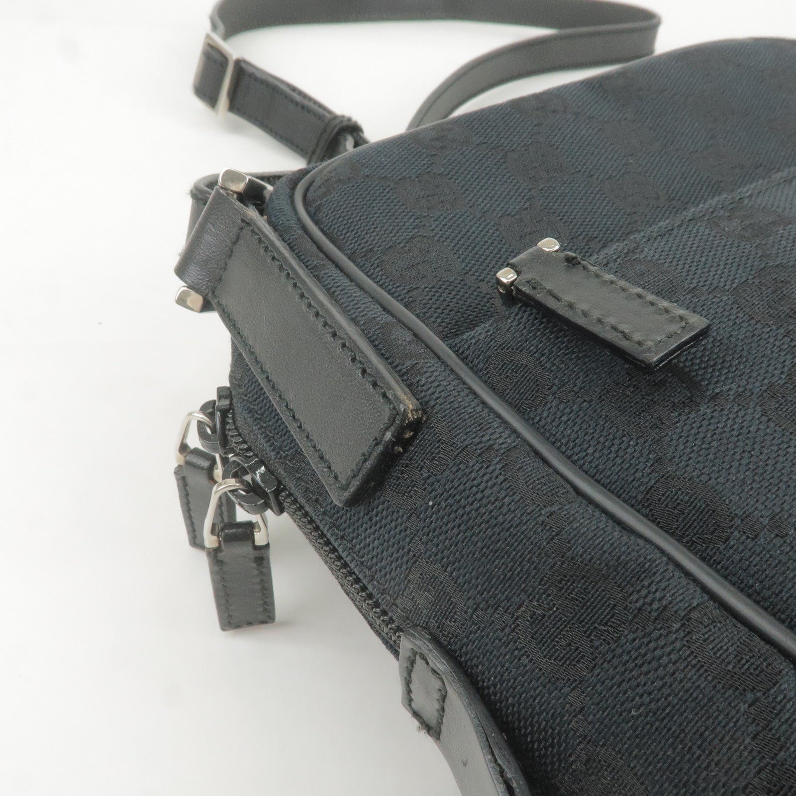 GUCCI GG Canvas Leather Shoulder Bag Hand Bag Black 018 1612
