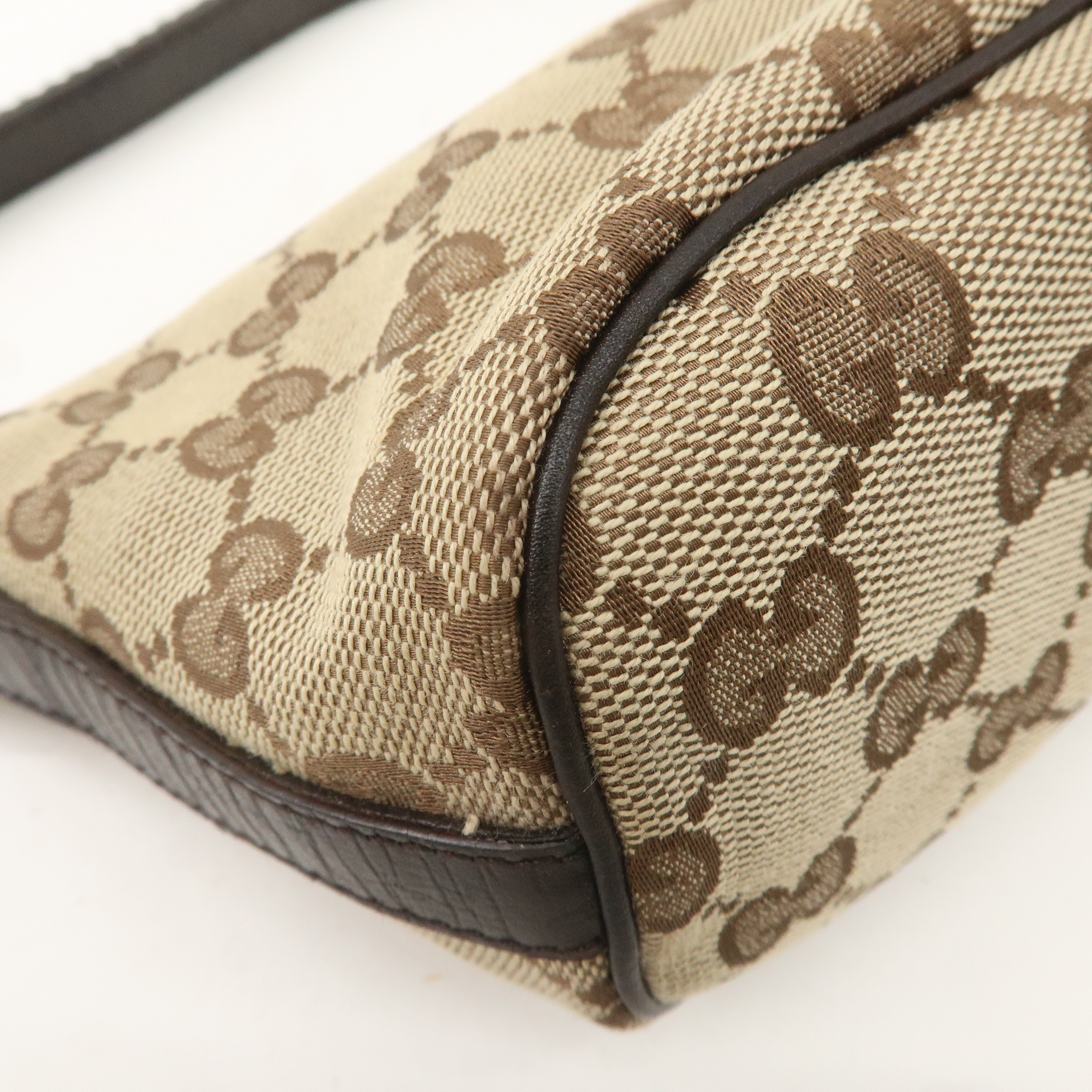 GUCCI Sherry GG Canvas Leather Hand Bag Pouch Beige Brown 141809