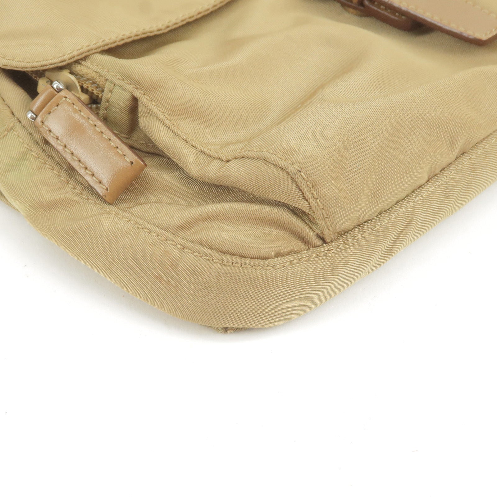 Prada Logo Nylon Leather Shoulder Bag Purse Beige BT0521