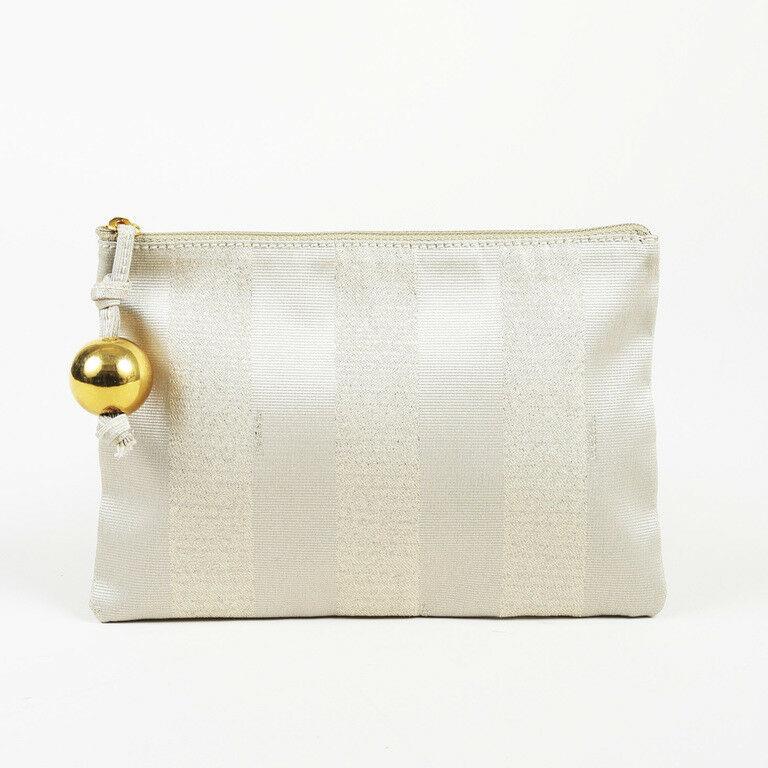 Vintage Fendi Striped Canvas Leather Clutch