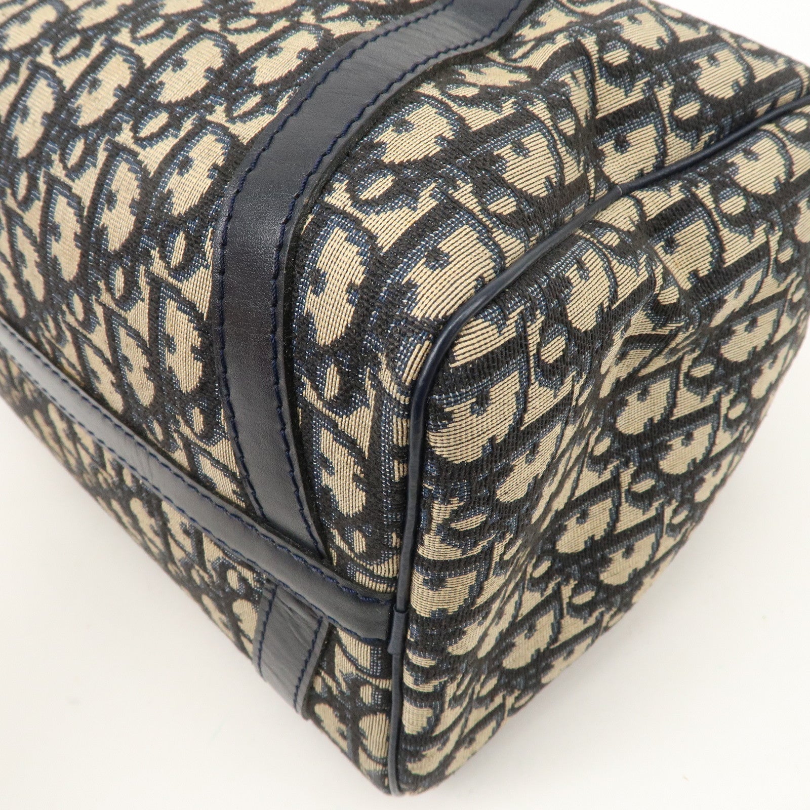 Christian Dior Trotter Canvas Leather Boston Bag Navy