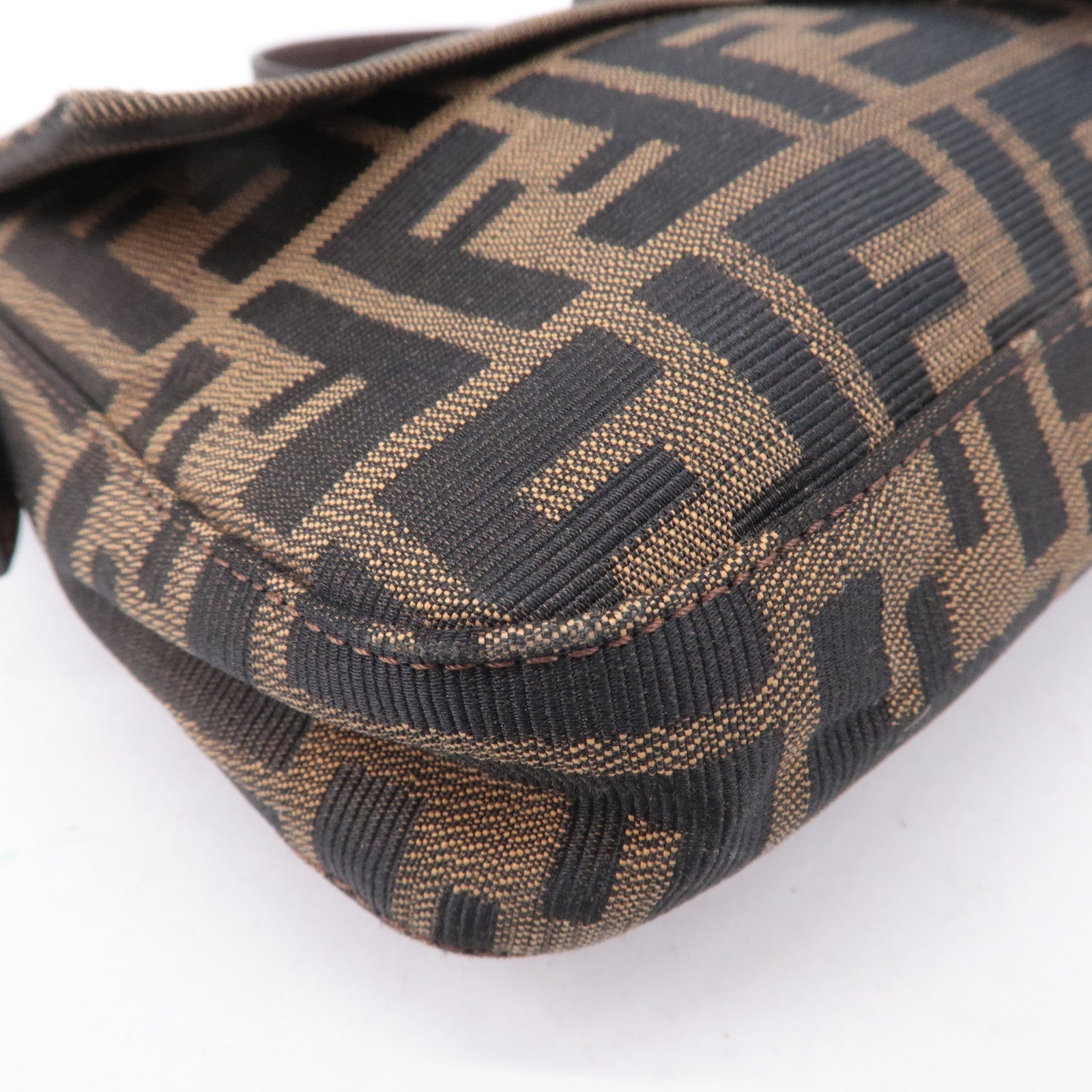FENDI Mamma Baguette Zucca Canvas Leather Bag Brown 26424