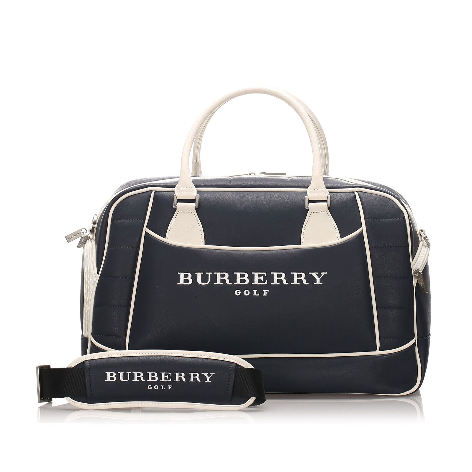 Pre-Loved Burberry Blue Dark Calf Leather Logo Travel Bag United Kingdom