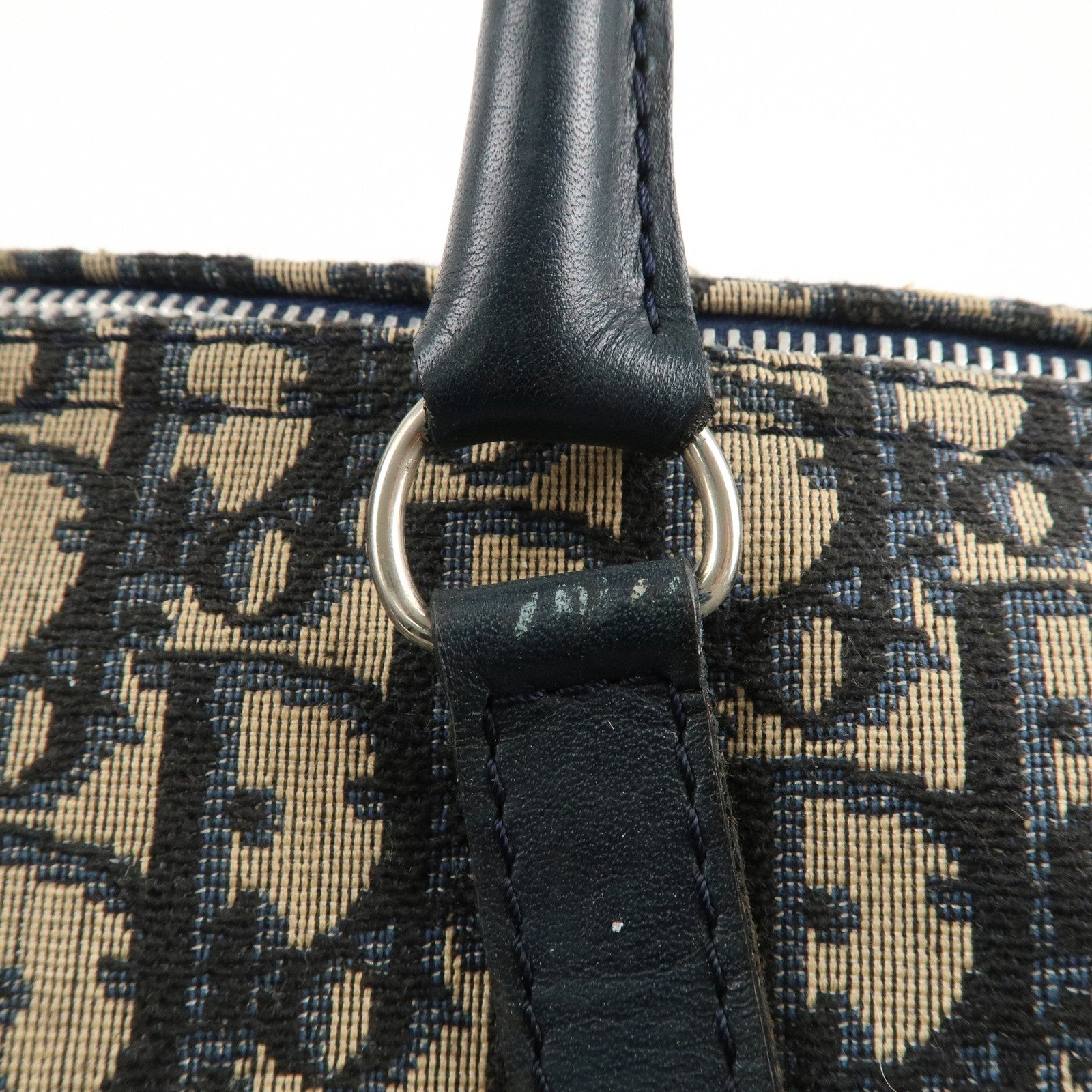 Christian Dior Trotter Canvas Leather Boston Bag Navy