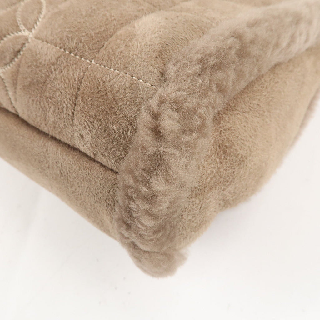 CHANEL Nubuck Fur Leather Shoulder Bag Hand Bag Beige