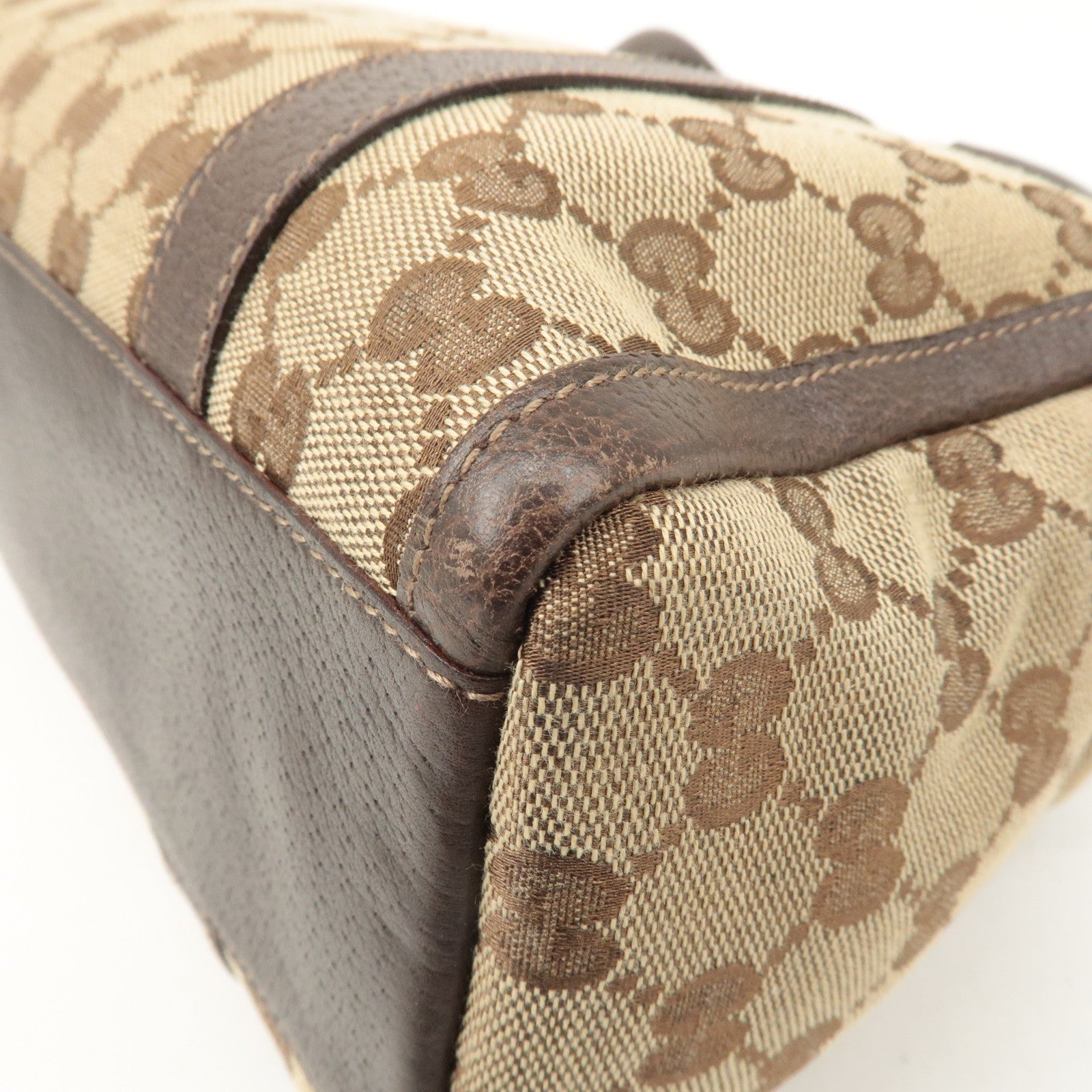 GUCCI Abbey GG Canvas Leather Boston Bag Beige Brown 130942