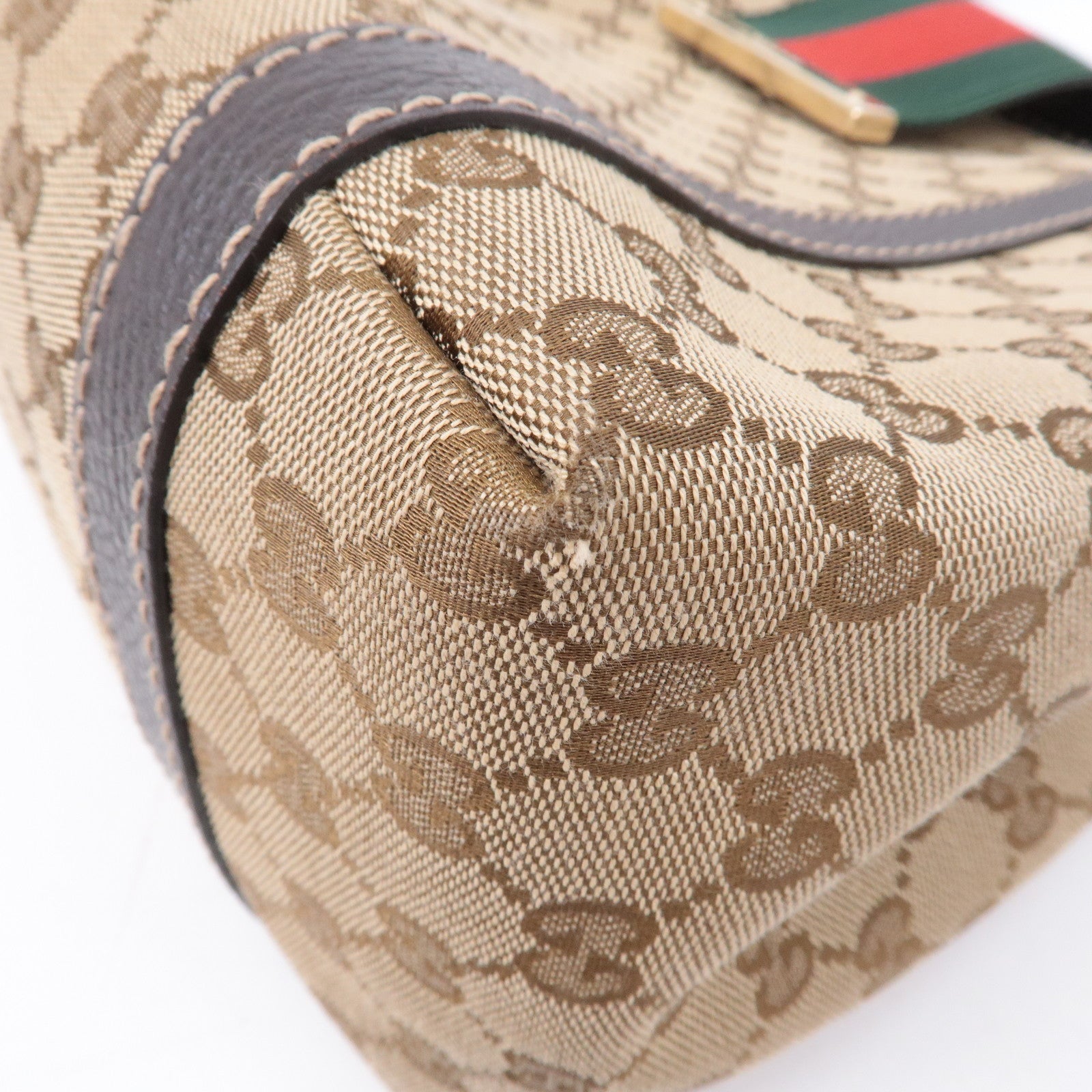 GUCCI Sherry Line GG Canvas Leather Hand Bag Beige Brown 364835