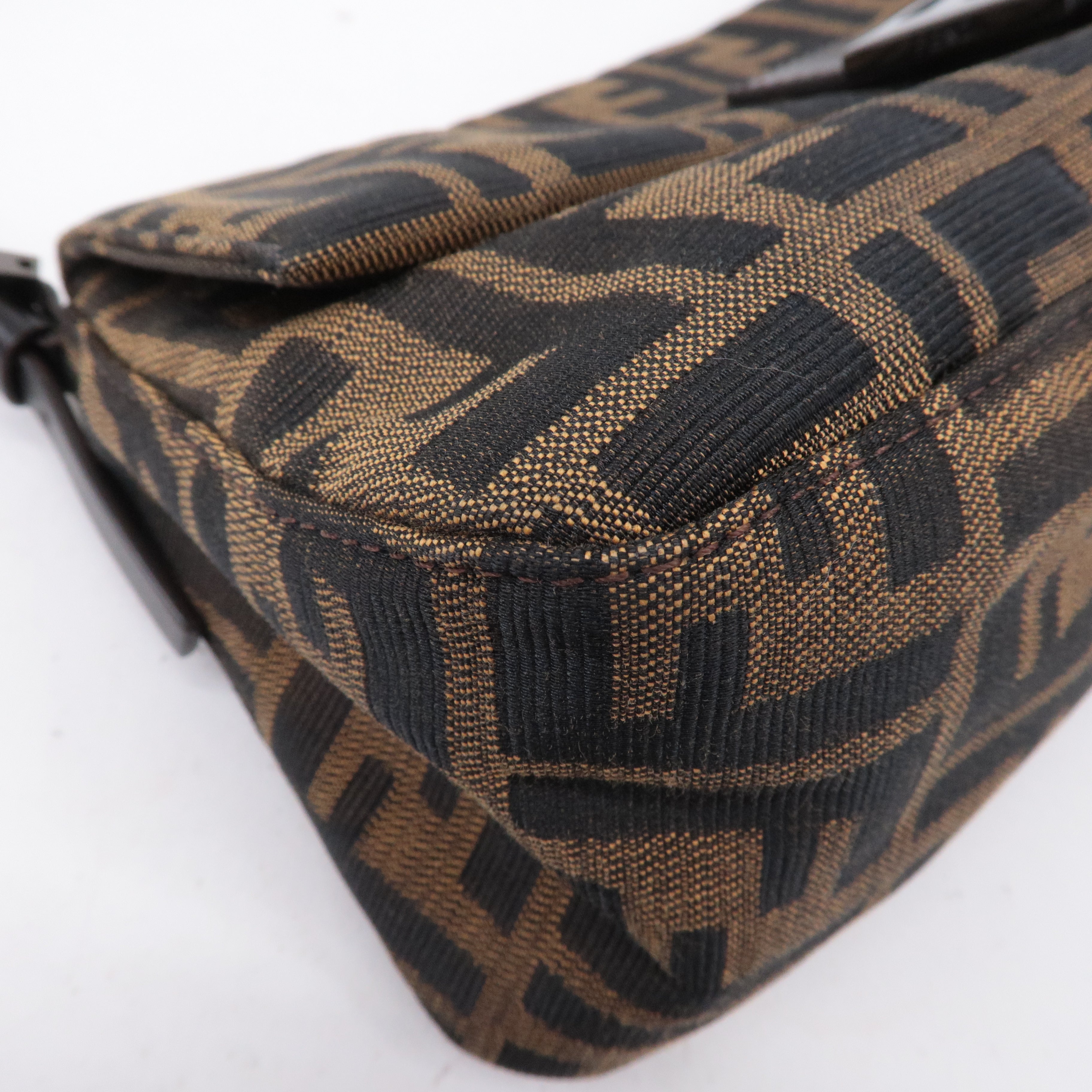 FENDI Mamma Baguette Zucca Canvas Leather Bag Brown 8BR181