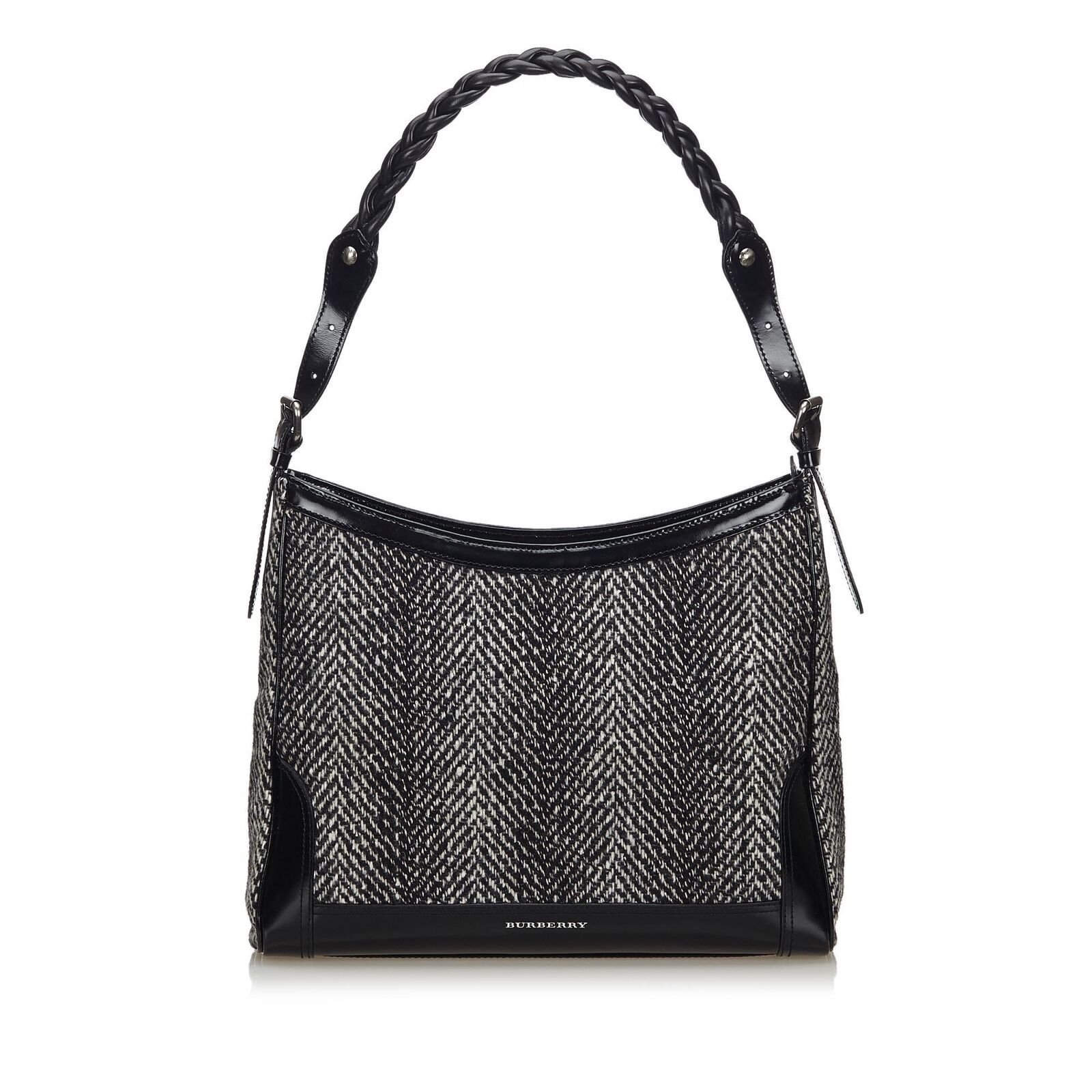 Pre-Loved Burberry Black Wool Fabric Shoulder Bag United Kingdom