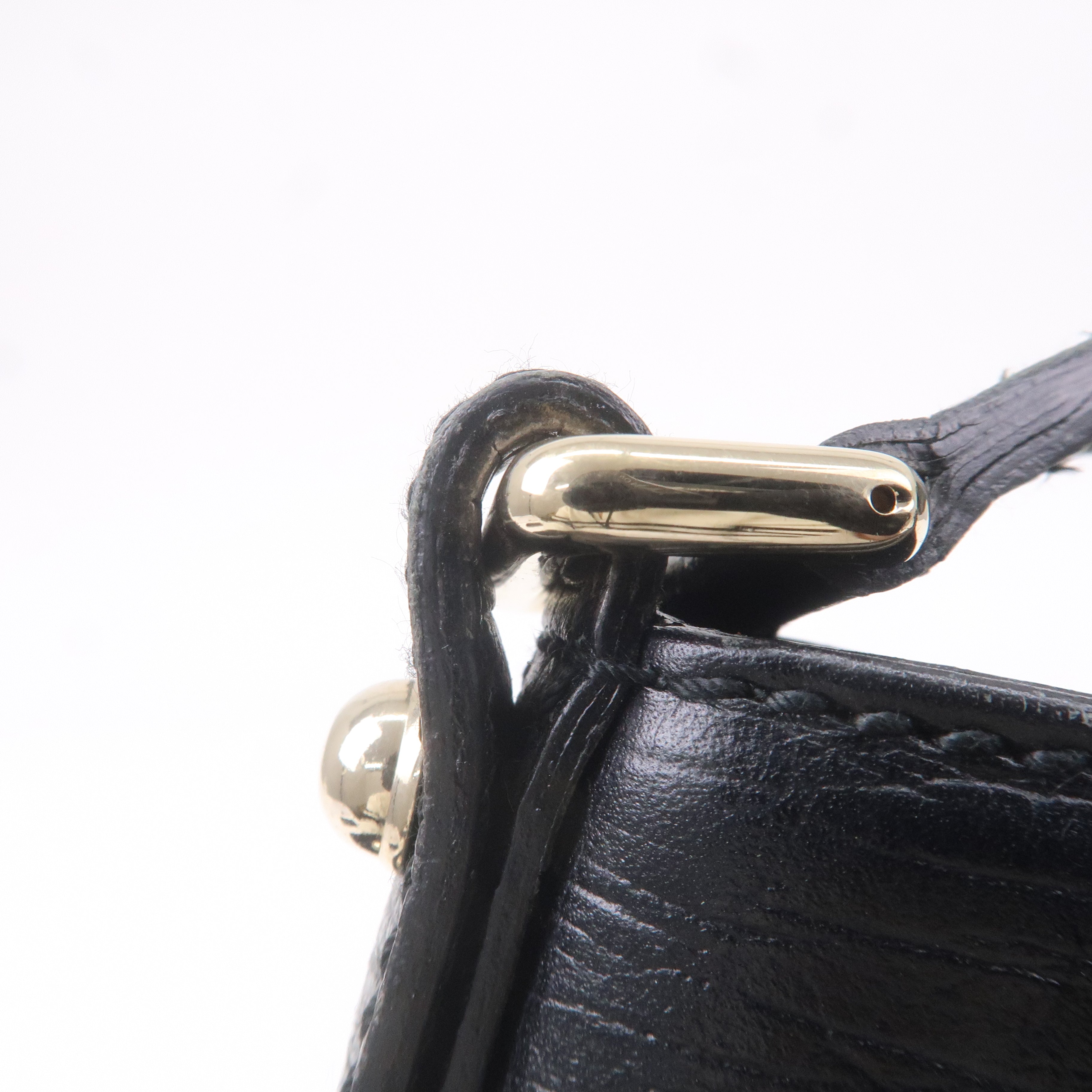GUCCI Horsebit GG Canvas Leather Shoulder Bag Black 137388