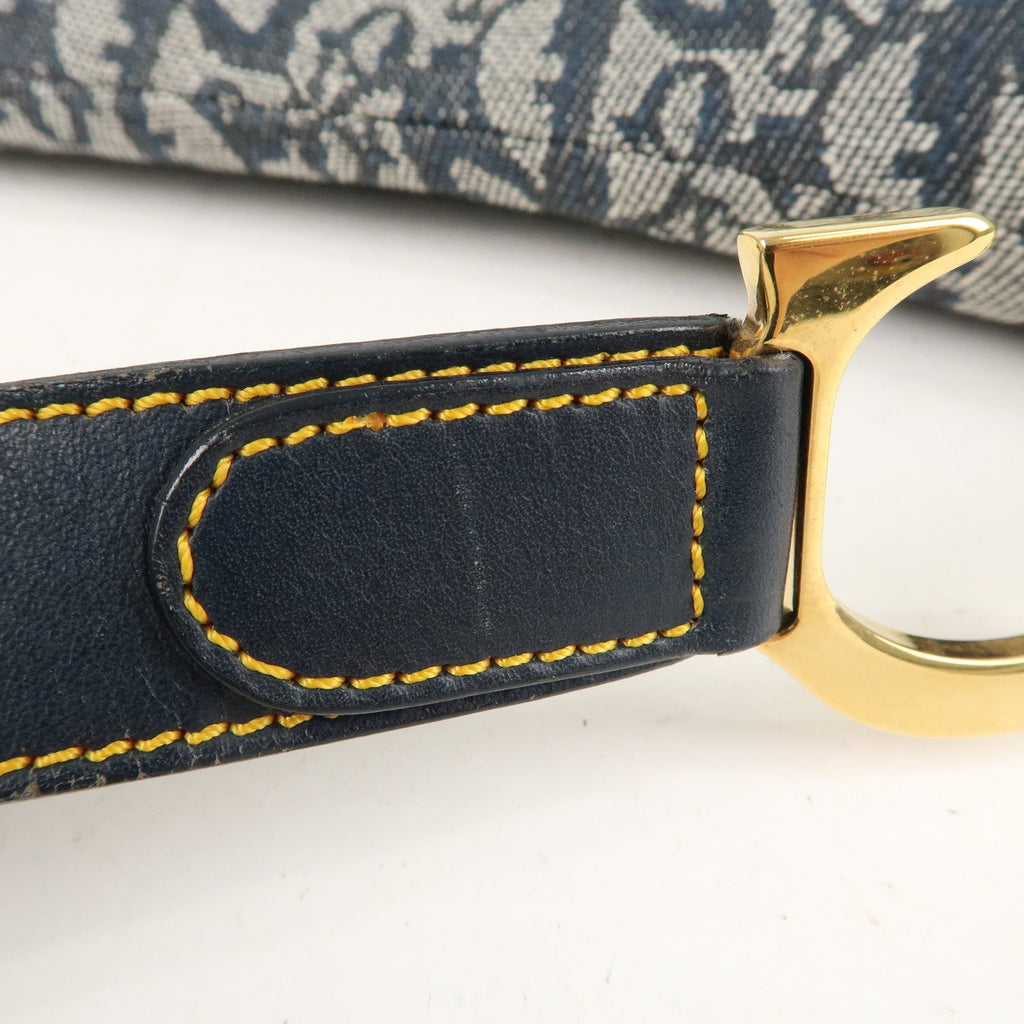 Christian Dior Saddle Bag Trotter Canvas Leather Shoulder Bag Navy