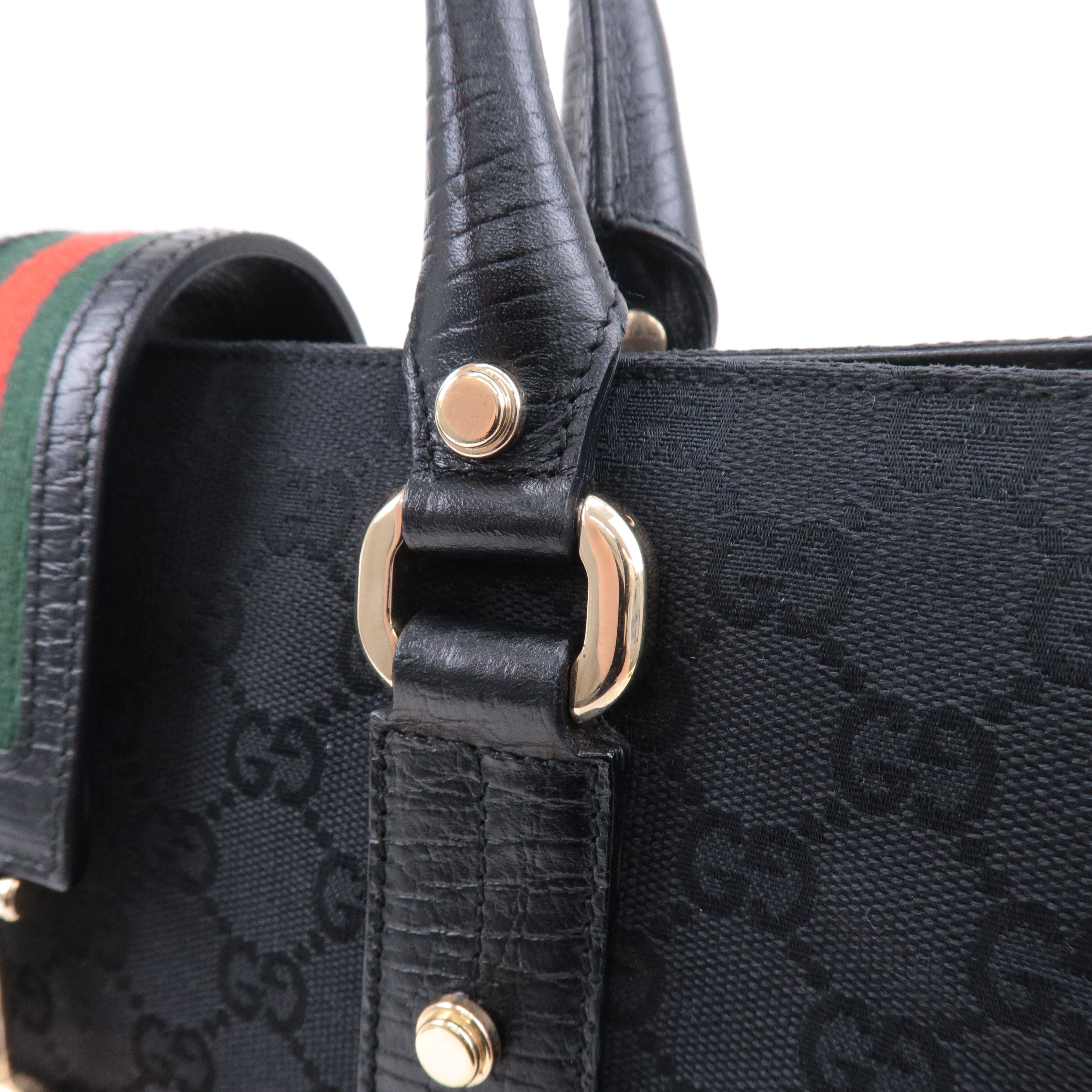 GUCCI Sherry GG Canvas Leather Tote Bag Black 130994