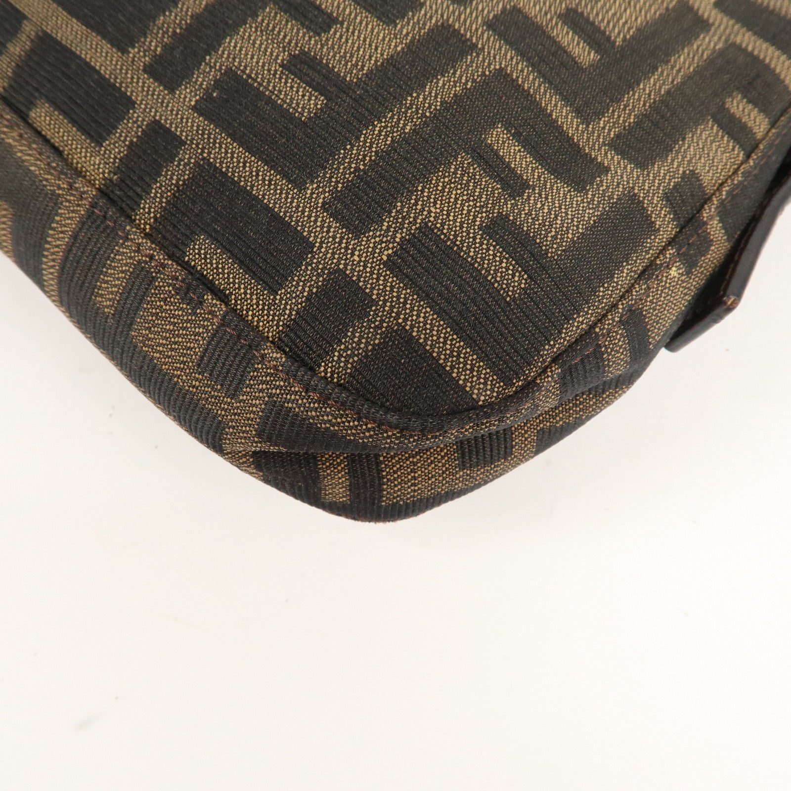 FENDI Mamma Baguette Canvas Leather Shoulder Bag Brown 26424