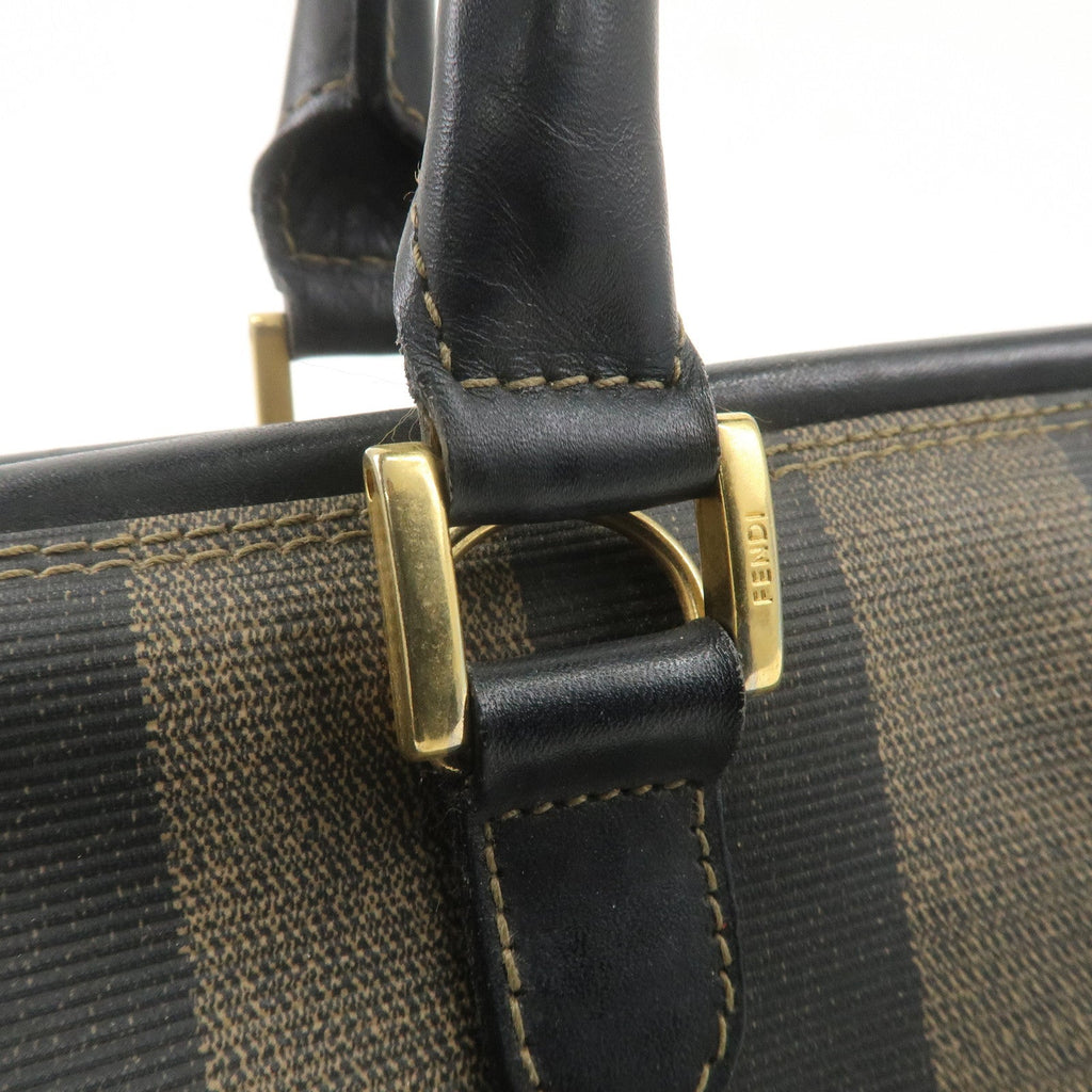 FENDI Pequin PVC Leather Mini Boston Bag Brown Black 04498