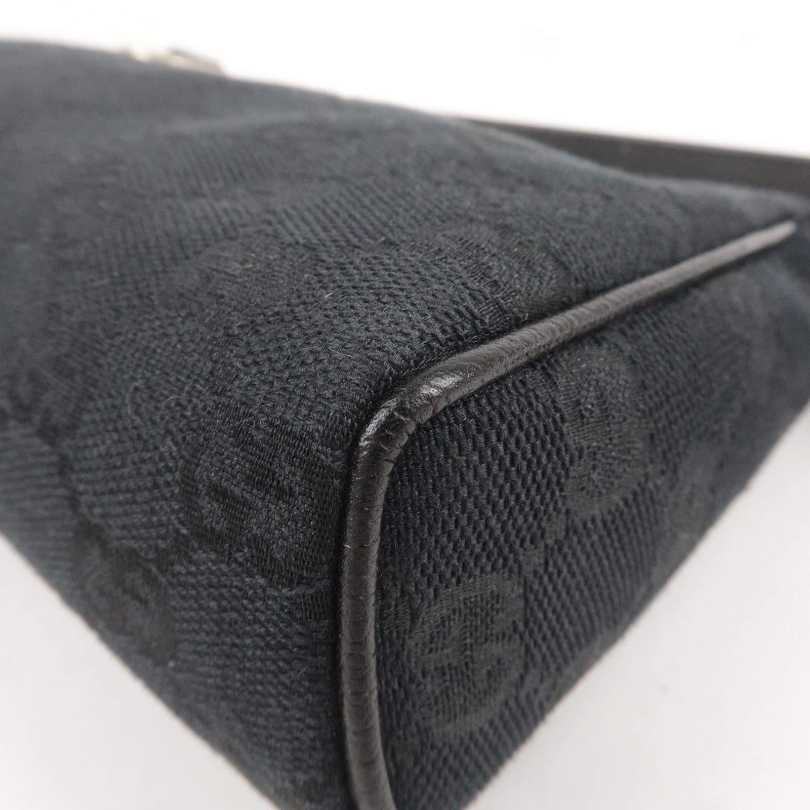 GUCCI Abbey GG Canvas Leather Hand Bag Pouch Black 645093
