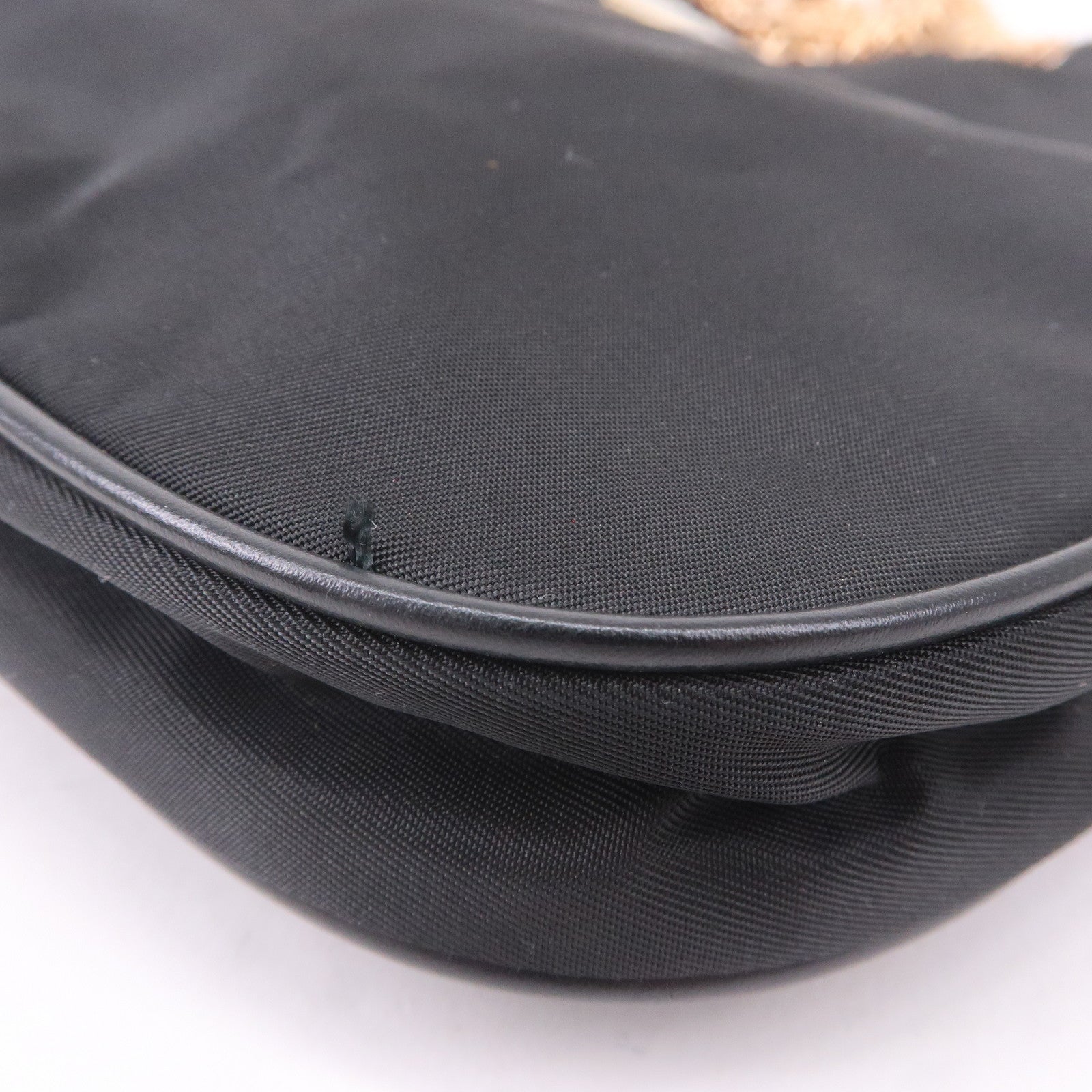 Prada Logo Nylon Leather Chain Shoulder Bag Purse Black BR0104