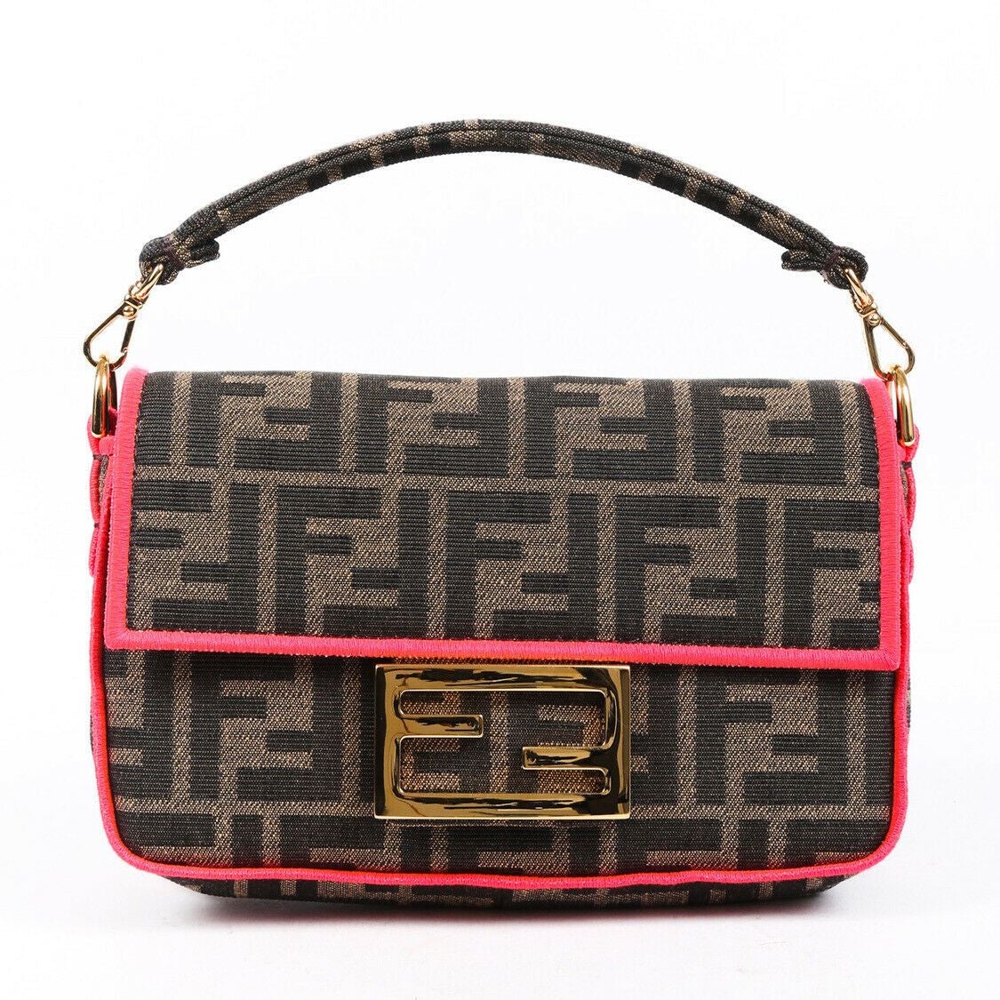 Fendi Bag Baguette Mini Zucca Brown Pink Crossbody