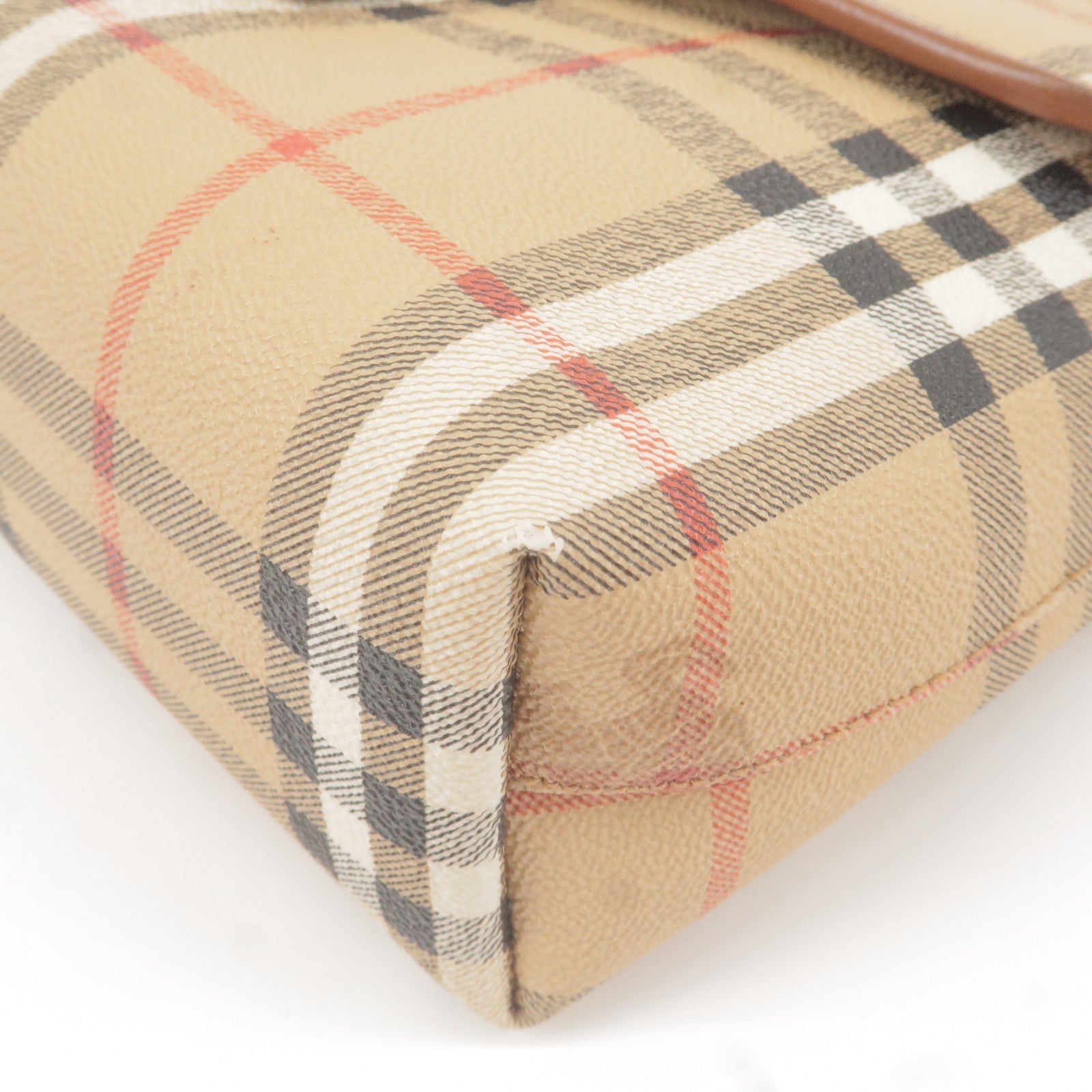 BURBERRY Nova Plaid PVC Leather Shoulder Bag Beige Brown