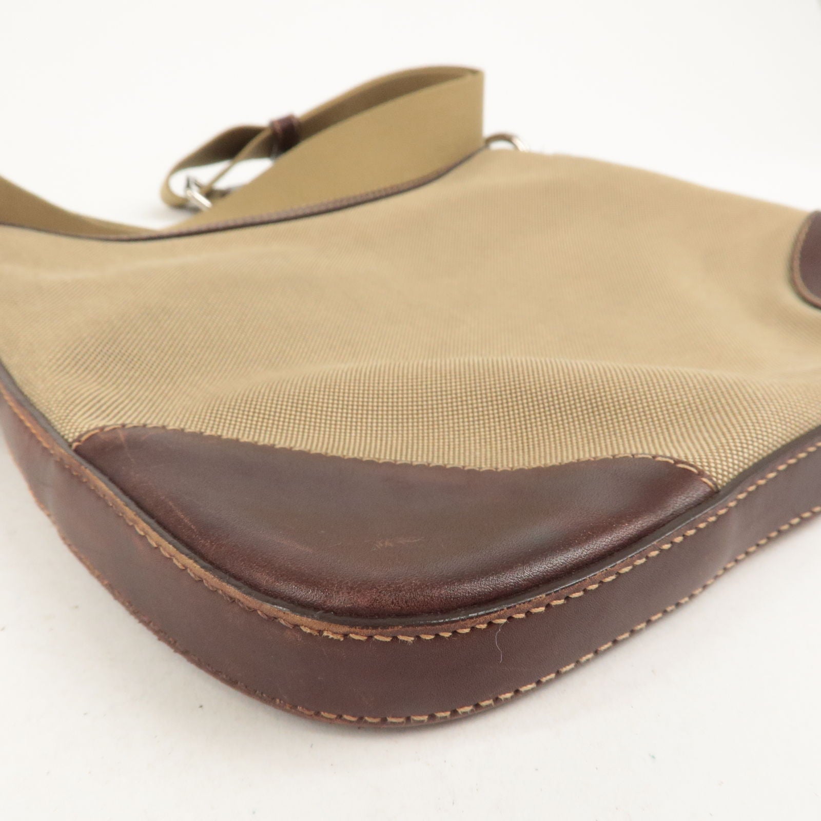 Prada Logo Jacquard Leather Shoulder Bag Beige Brown BT0533