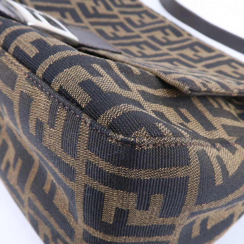 FENDI Zucca Mamma Baguette Canvas Leather Shoulder Bag 26325