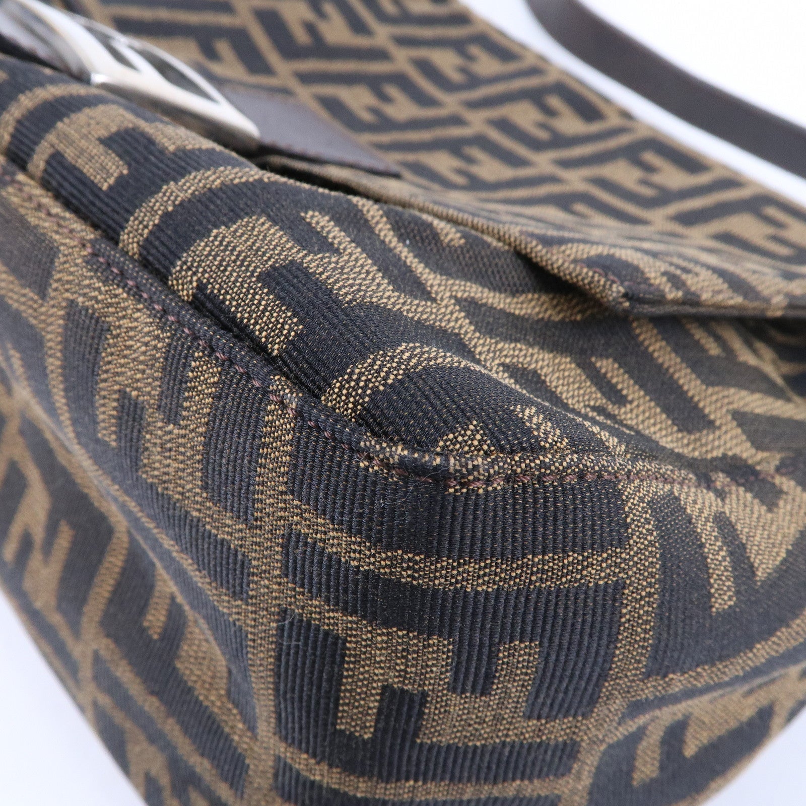 FENDI Zucca Mamma Baguette Canvas Leather Shoulder Bag 26325