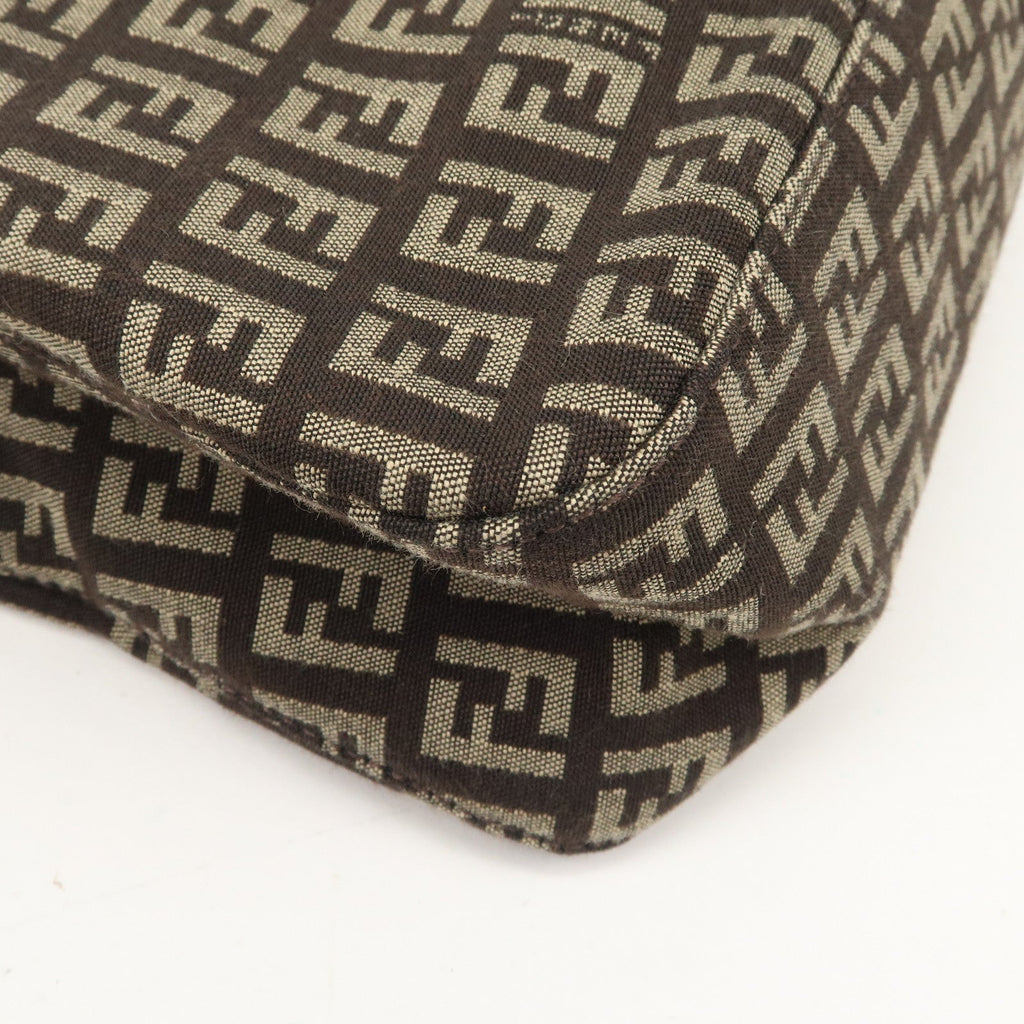 FENDI Zucchino Canvas Leather Shoulder Bag Brown Beige 8BR003