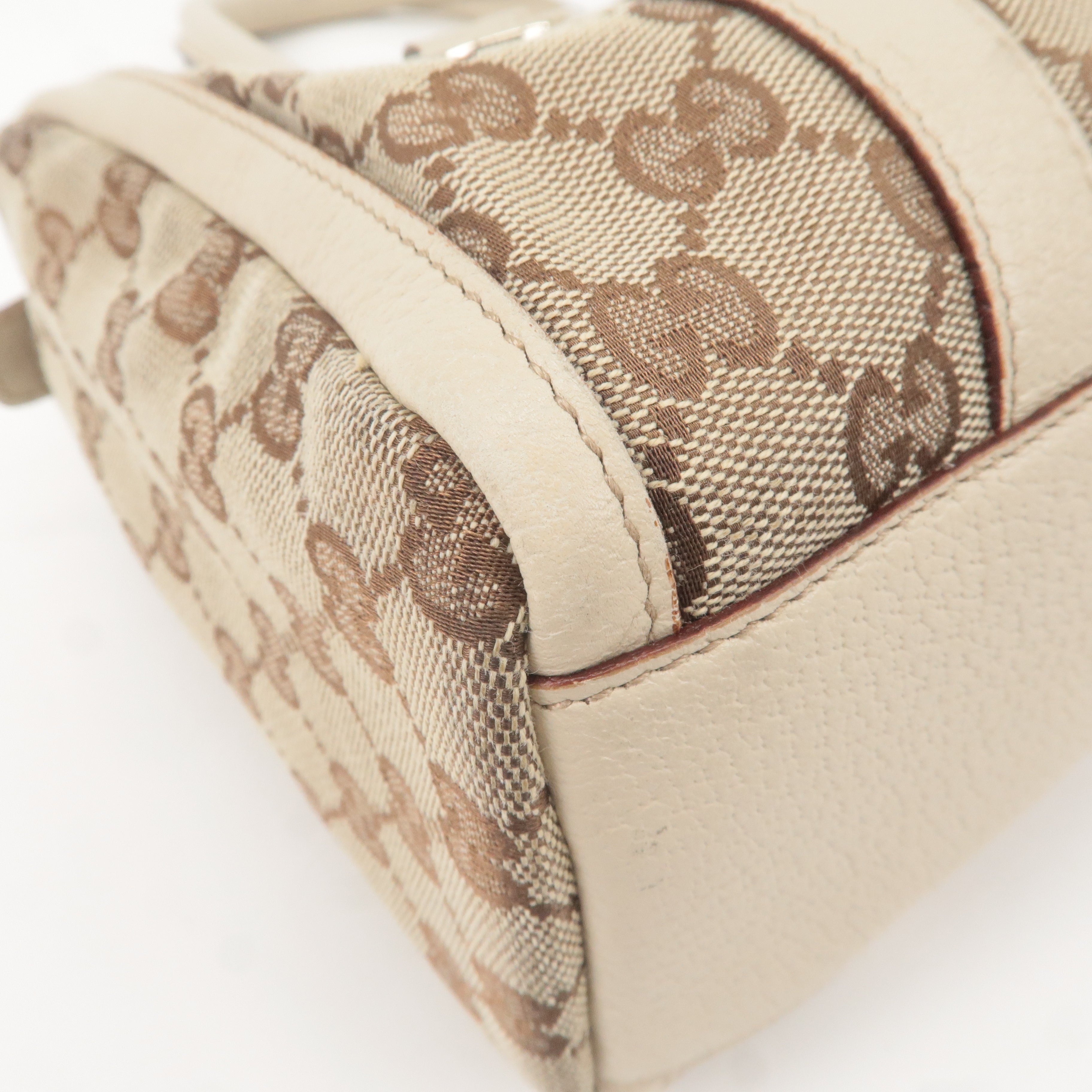 GUCCI Abbey GG Canvas Leather Boston Hand Bag Beige Ivory 130942