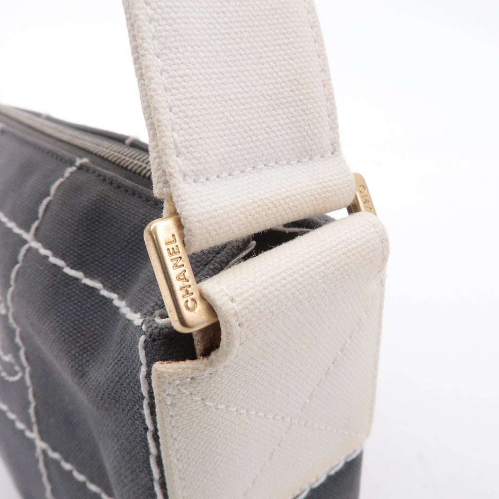 CHANEL Chocolate Bar Wild Stitch Canvas Hand Bag Gray