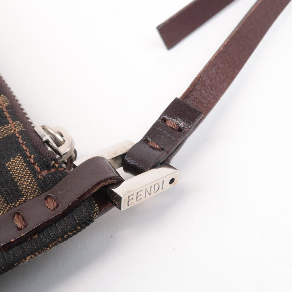 FENDI Zucca Canvas Leather Shoulder Bag Brown Black 16330