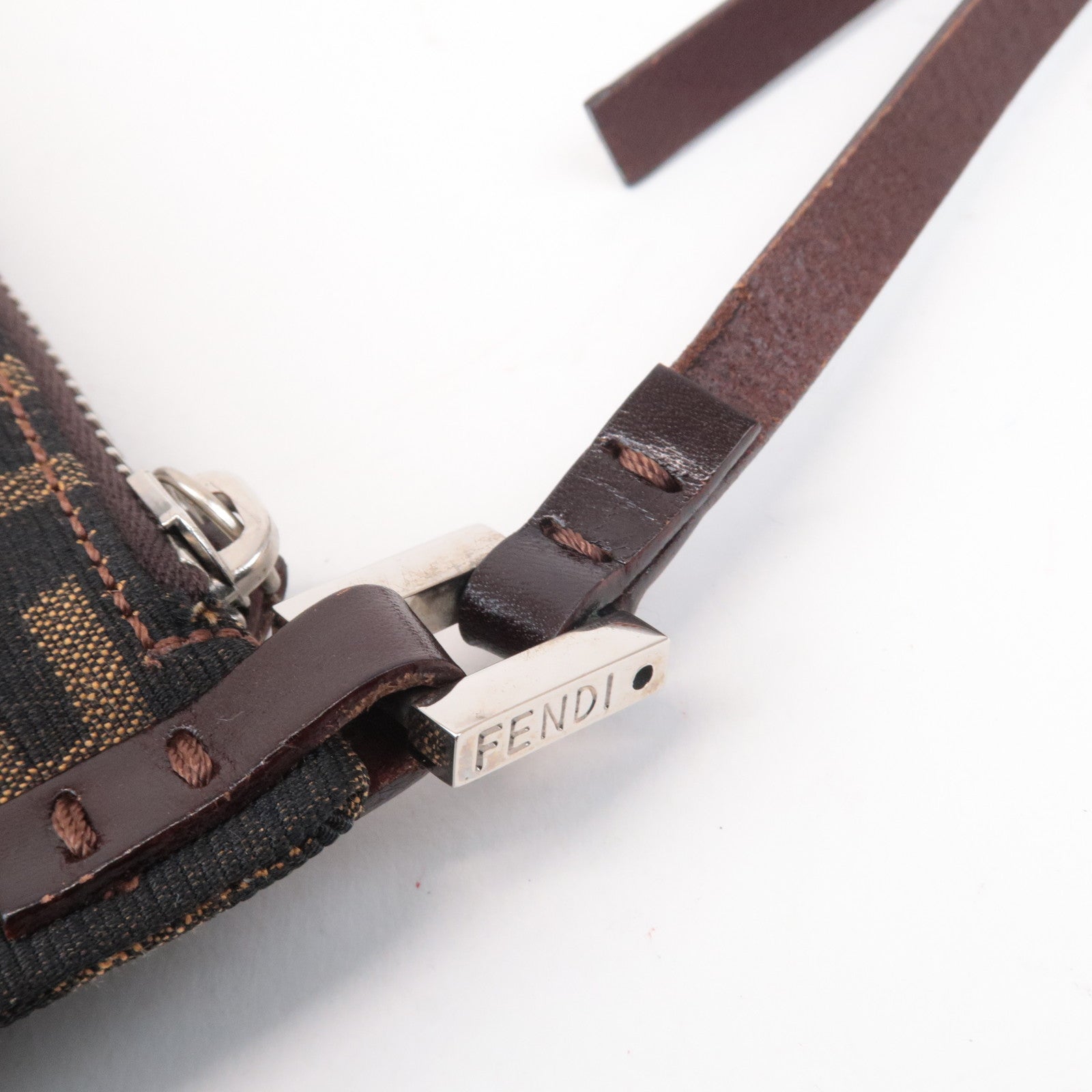 FENDI Zucca Canvas Leather Shoulder Bag Brown Black 16330