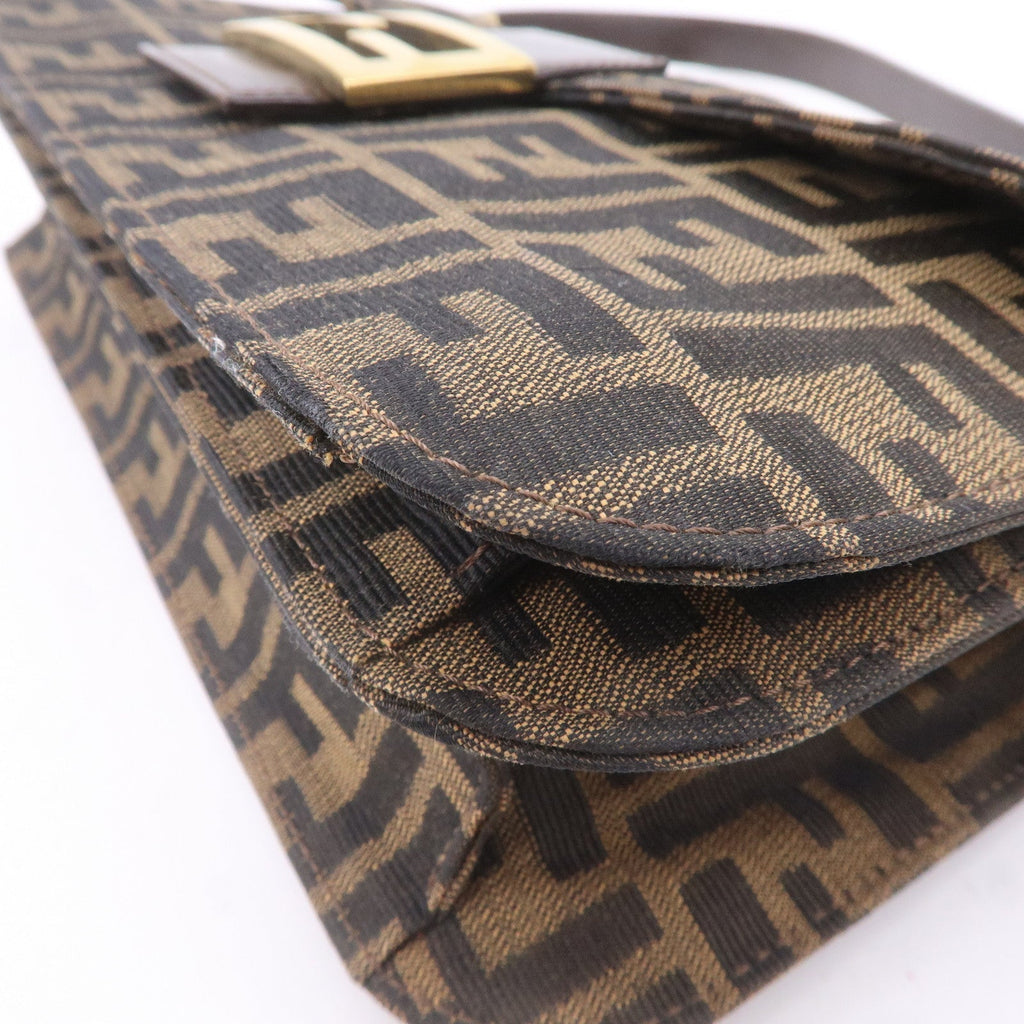 FENDI Zucca Canvas Leather Shoulder Bag Brown Black 16322