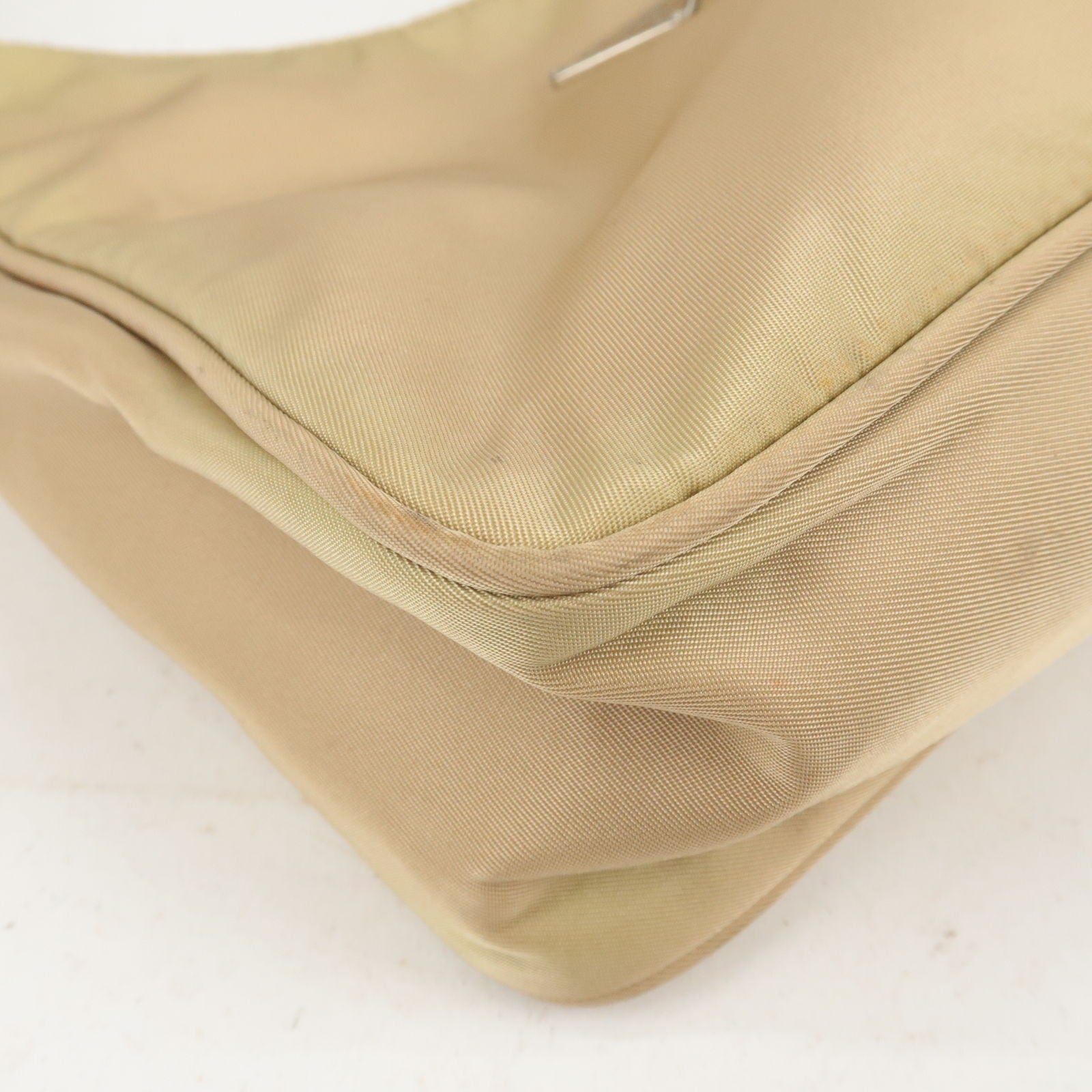 Prada Logo Nylon Hand Bag Pouch Beige