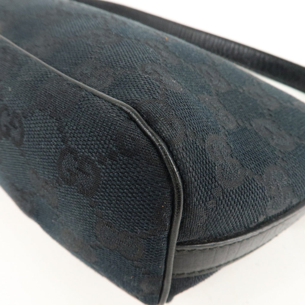 GUCCI Boat Bag Sherry GG Canvas Leather Pouch Black 141809