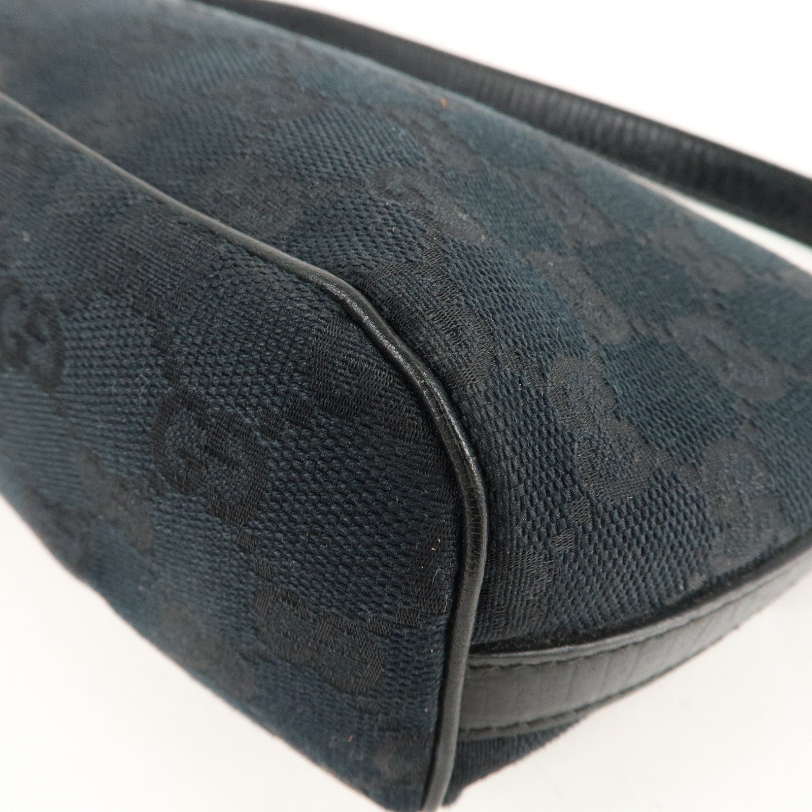 GUCCI Boat Bag Sherry GG Canvas Leather Pouch Black 141809