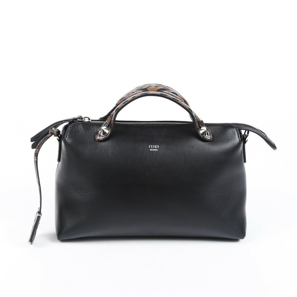 Fendi Bag By the Way Zucca Black Leather Boston