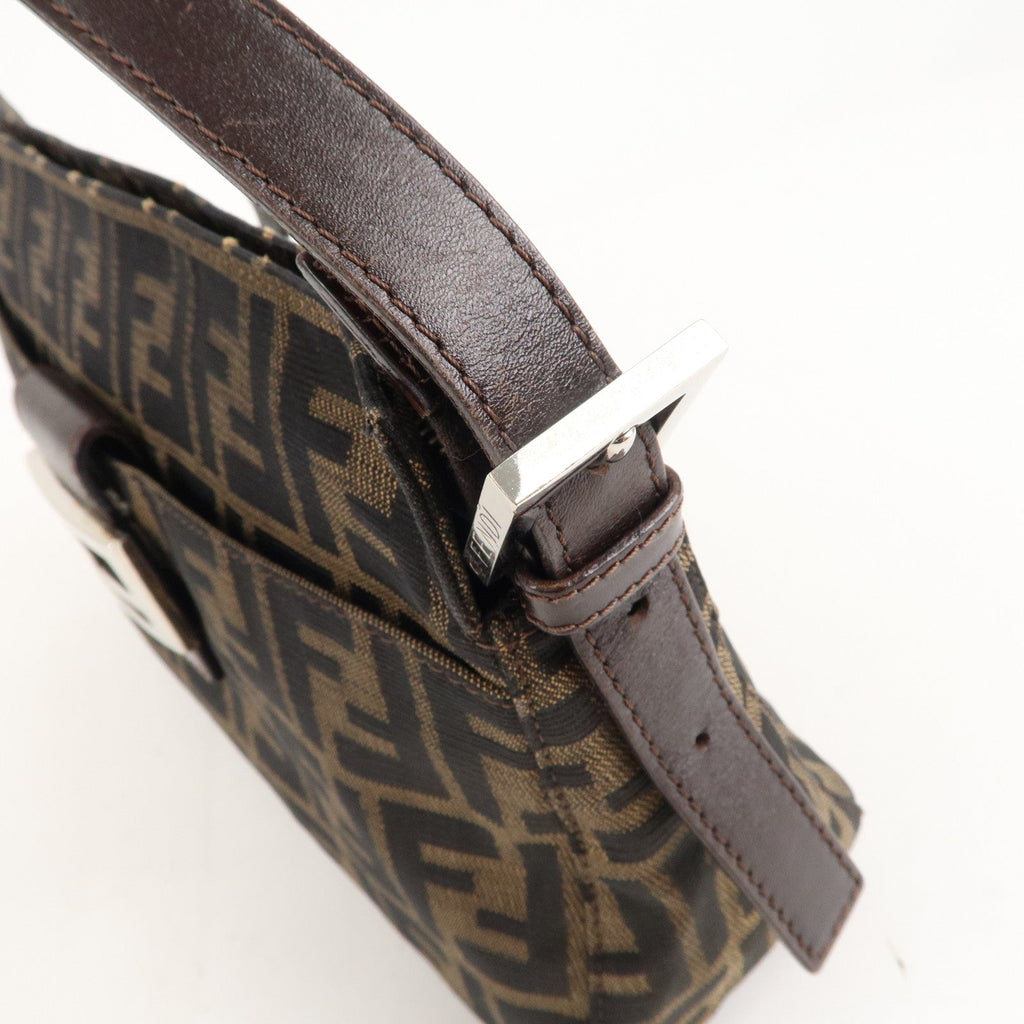FENDI Zucca Canvas Leather Shoulder Bag Brown Black 26566