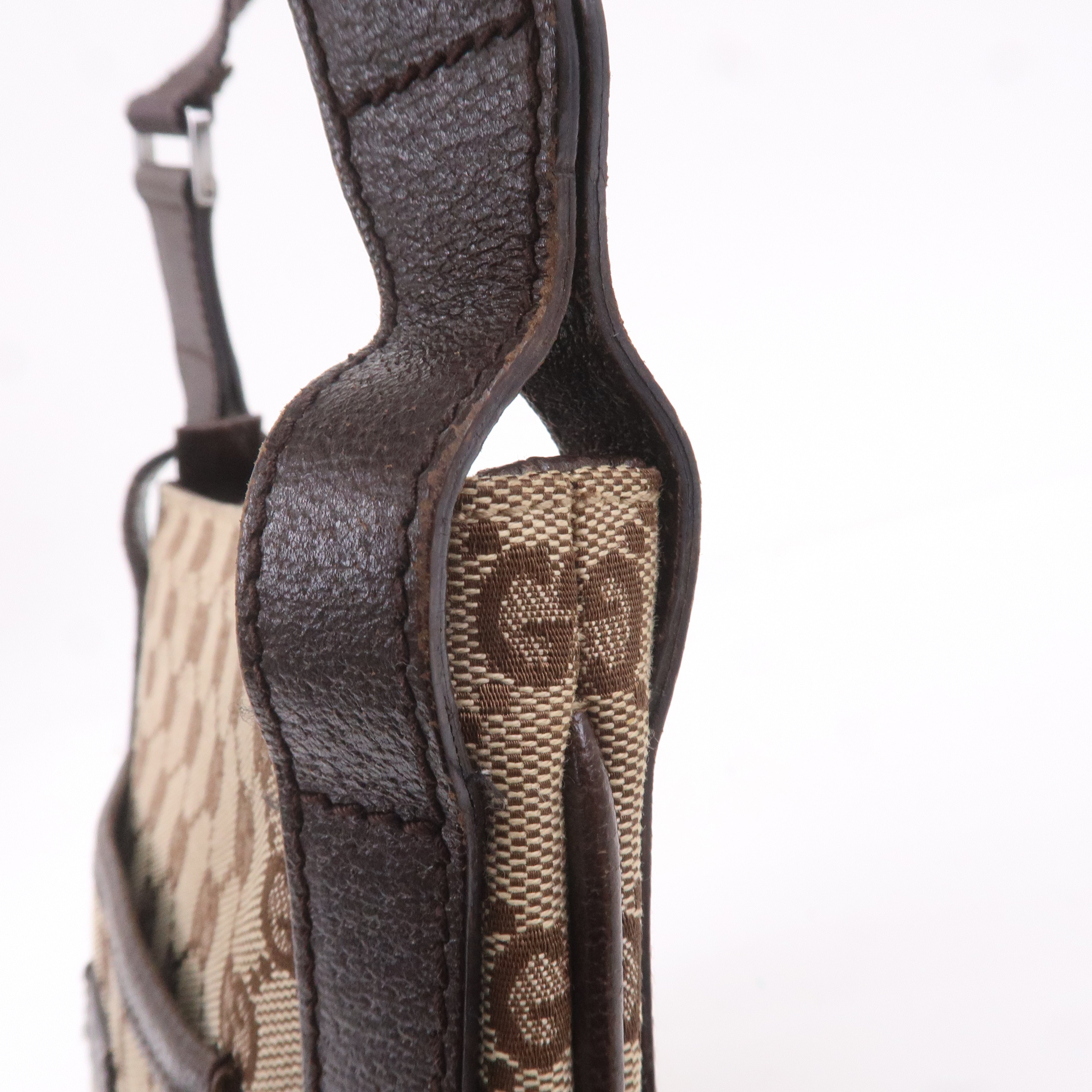 GUCCI GG Canvas Leather Shoulder Bag Beige Brown 122793