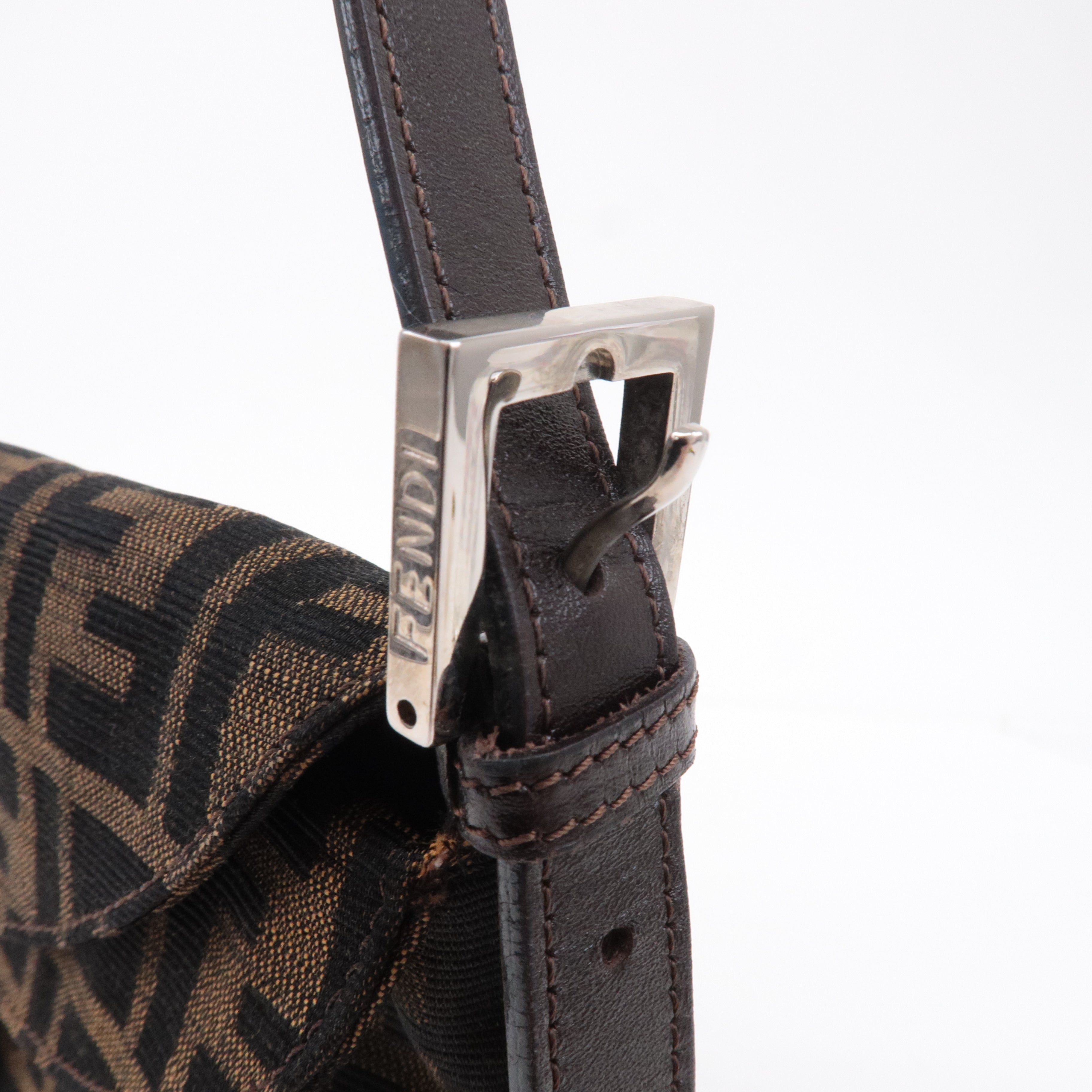 FENDI Zucca Canvas Leather Shoulder Bag Brown 83164900012