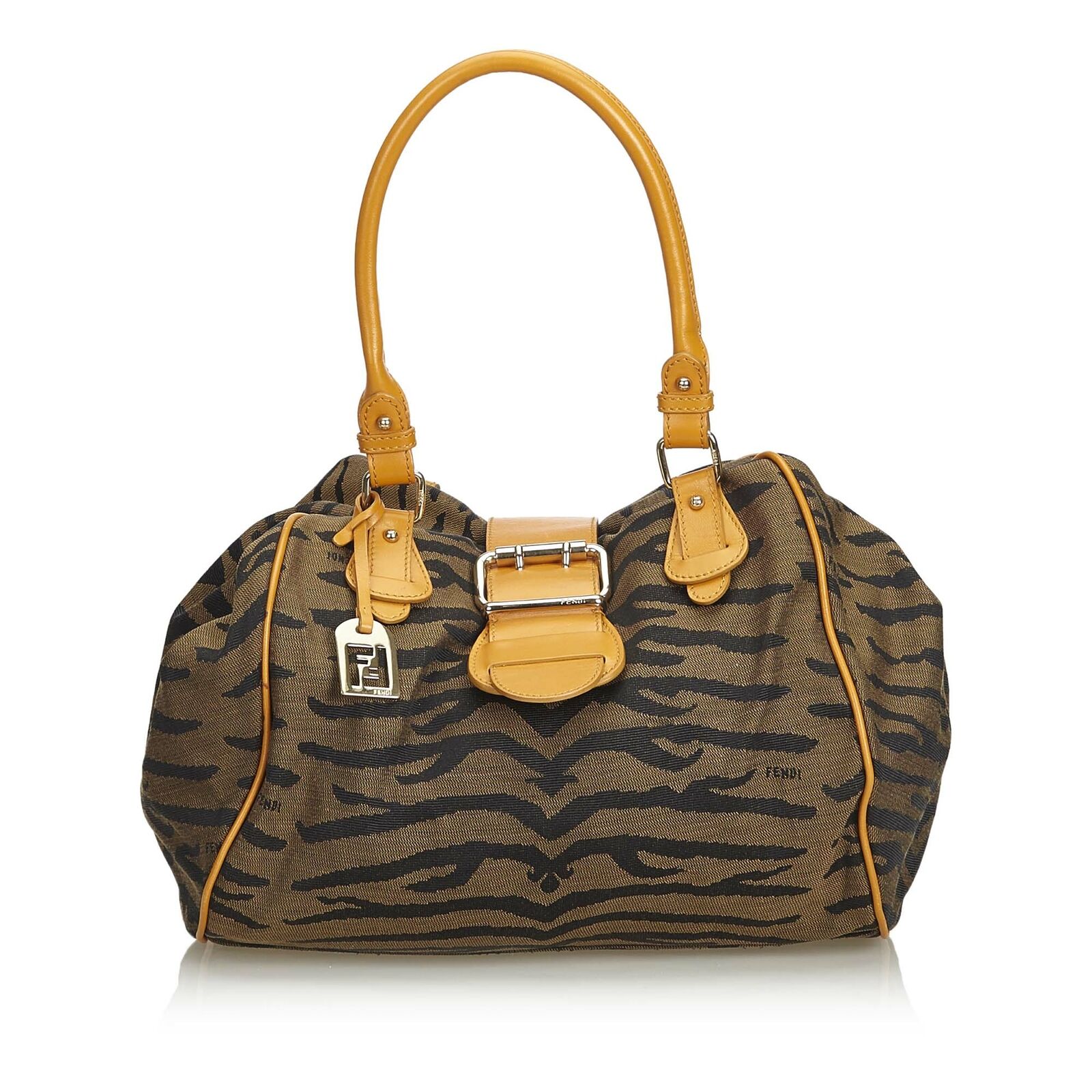 Pre-Loved Fendi Brown Jacquard Fabric Tiger Print Handbag Italy