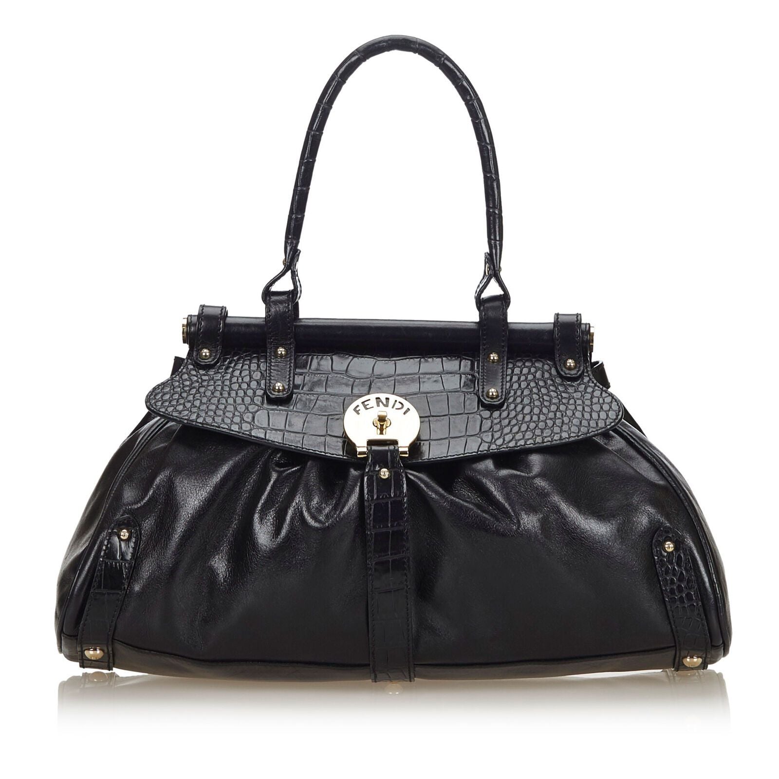 Pre-Loved Fendi Black Others Leather Crocodile-Trimmed Magic Bag Italy