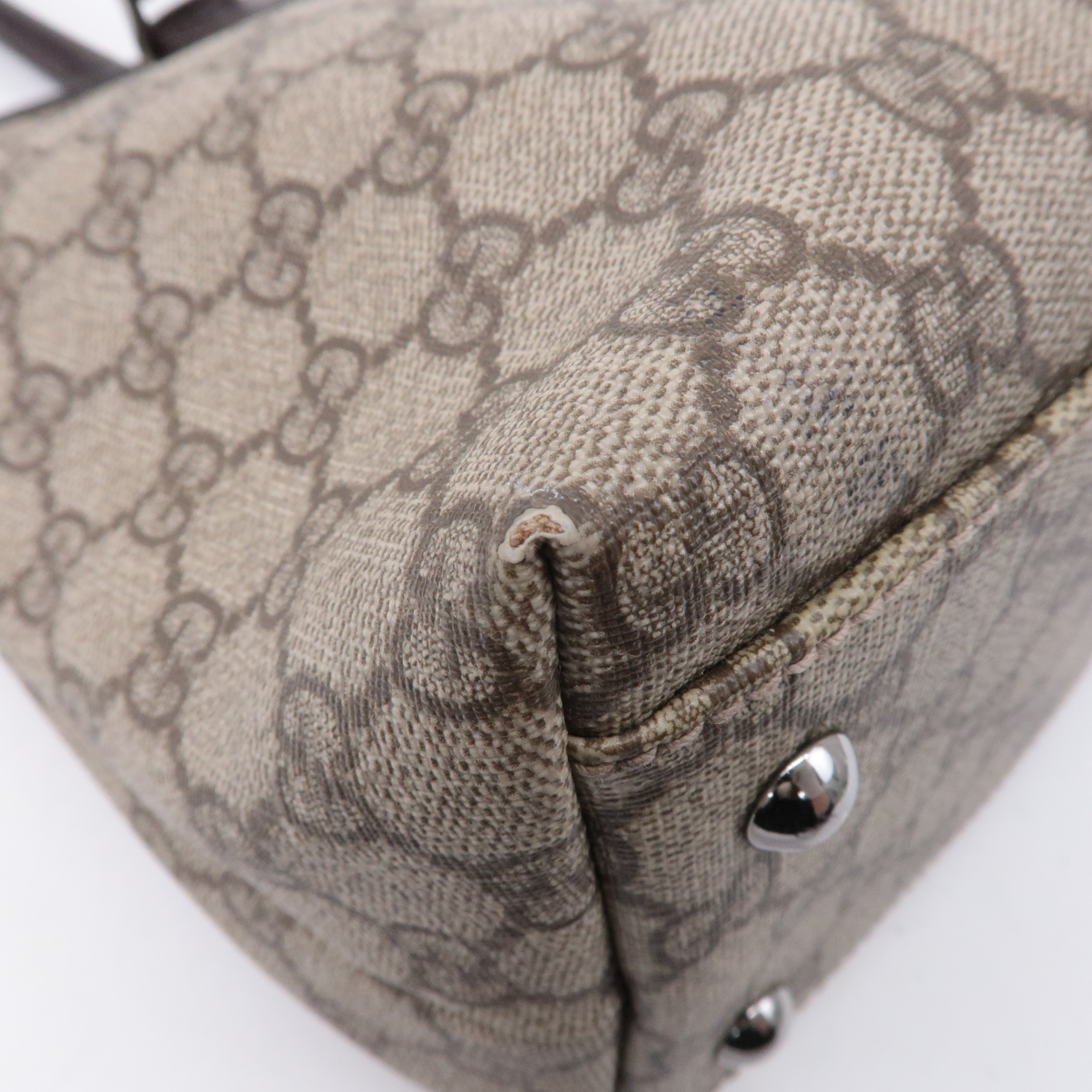 GUCCI GG Supreme Leather Tote Bag Beige Brown 114595