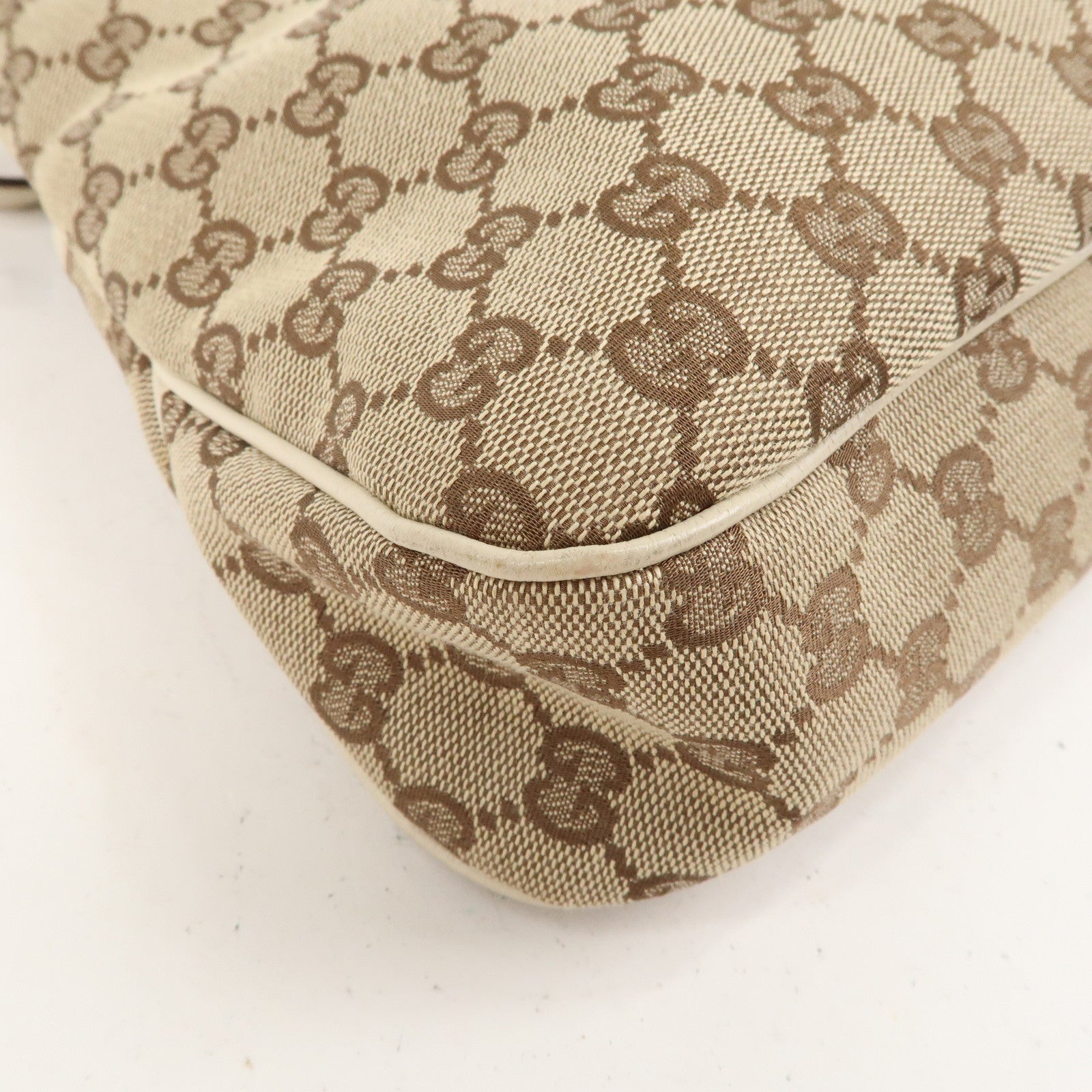 GUCCI GG Canvas Leather Tote Bag Shoulder Bag Beige Ivory 121023