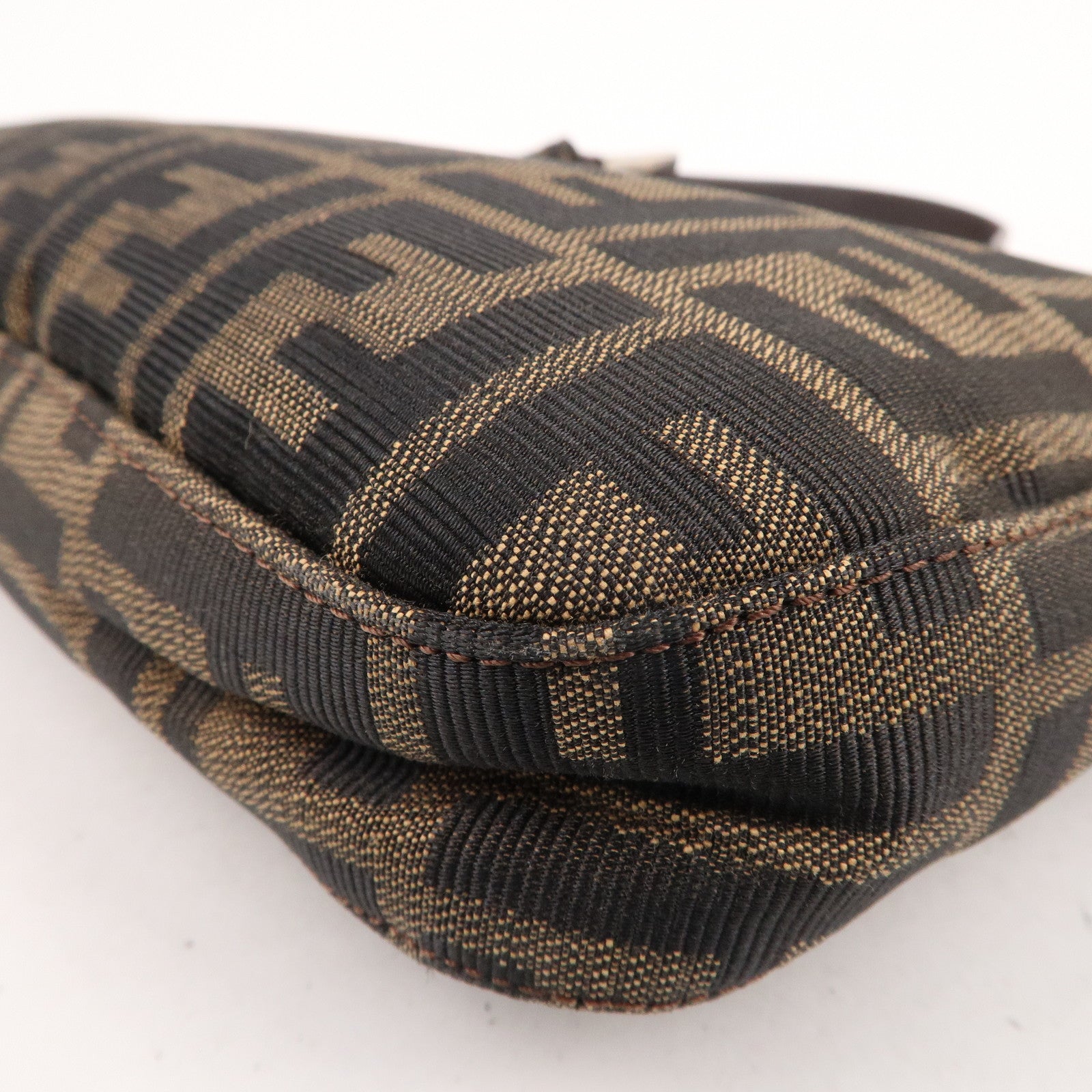 FENDI Zucca Canvas Leather Shoulder Bag Brown Black 26569