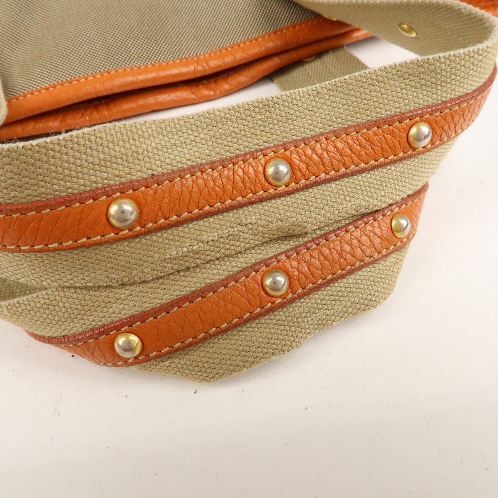 Prada Logo Jacquard Leather 2Way Hand Bag Beige Orange BN1453