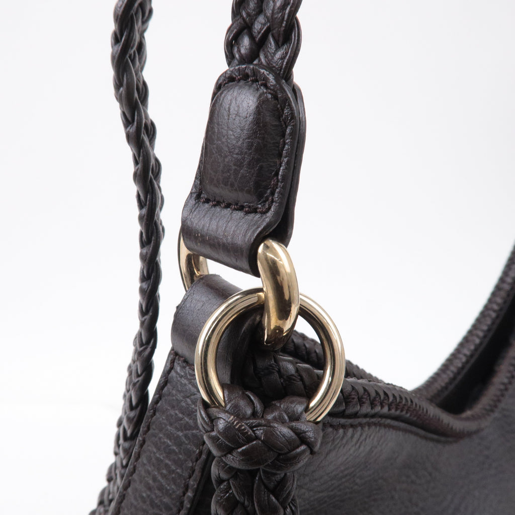 GUCCI Leather Shoulder Bag Hand Bag Dark Brown 336659