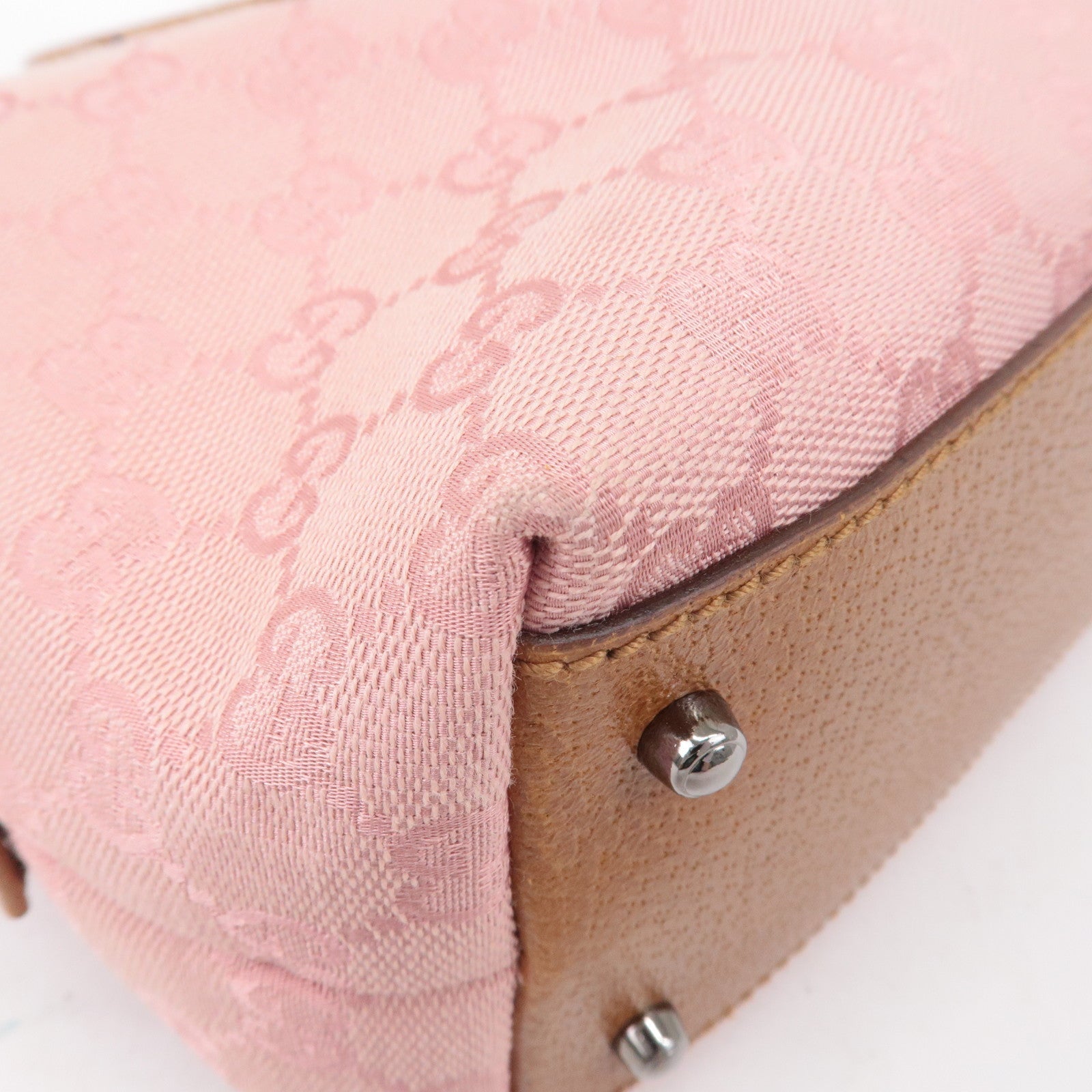 GUCCI GG Canvas Leather Mini Boston Bag Hand Bag Pink 113009