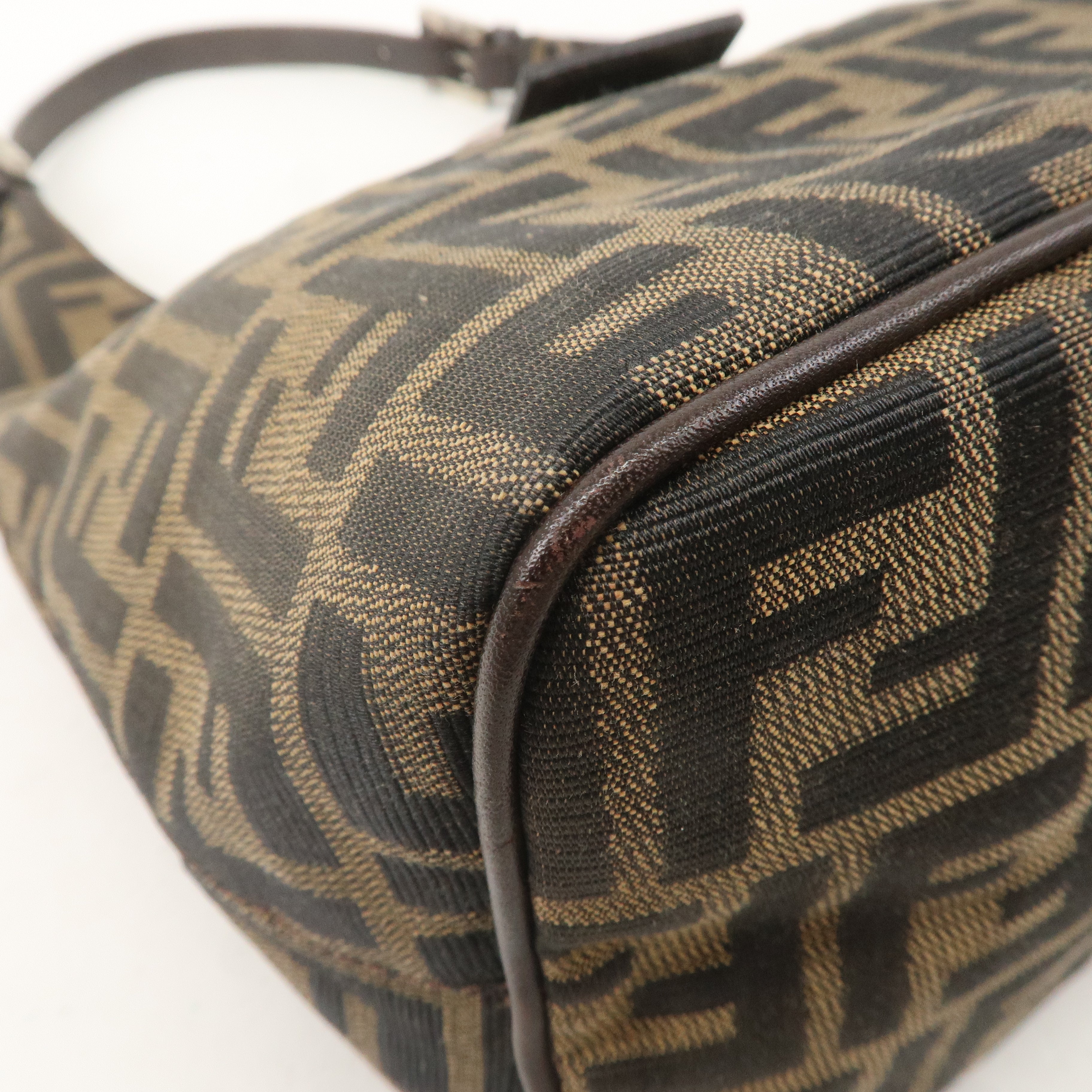 FENDI Zucca Canvas Leather Shoulder Bag Khaki Brown Black 26686